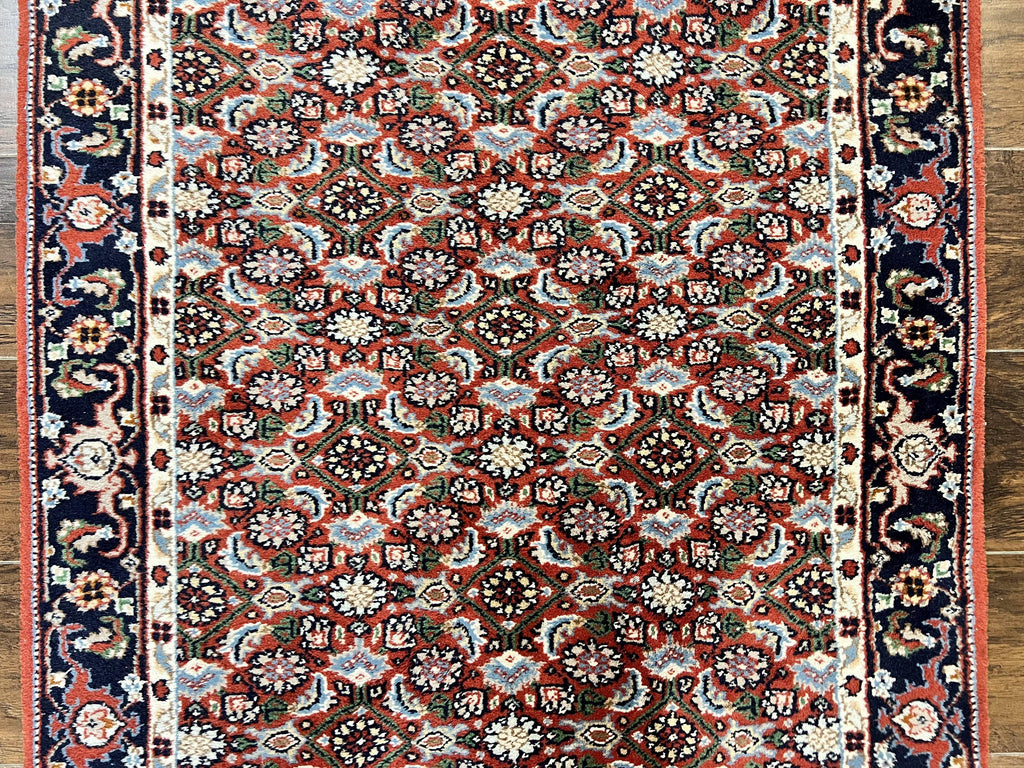 Indo Persian Rug 3x5, Red and Navy Blue, Wool Vintage Handmade Small Carpet 3 x 5 ft, Herati Pattern, Bidjar Rug