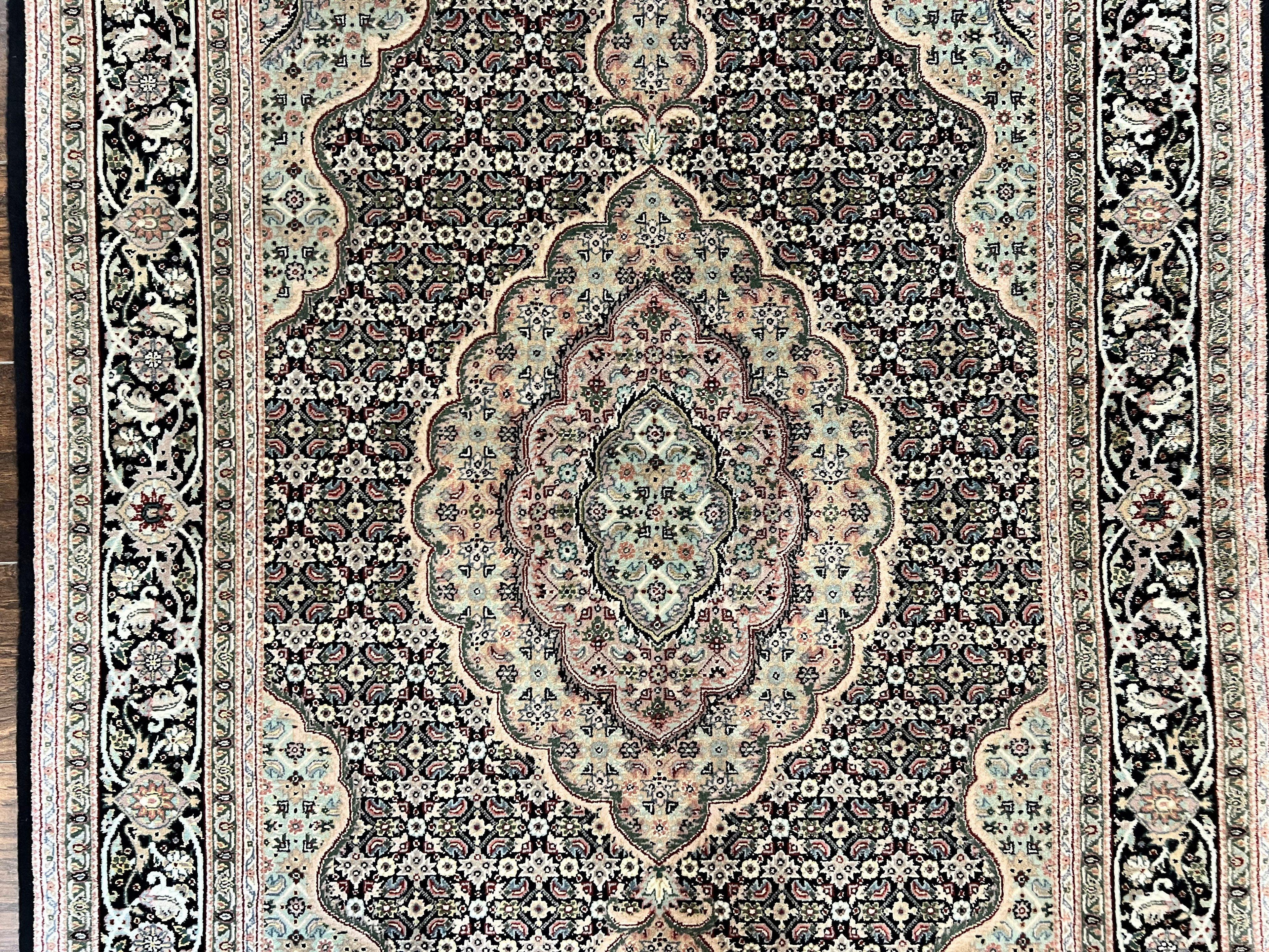 Sino Persian Rug 4x6, Fine Hand Knotted Carpet, Black, Wool, Vintage Rug 4 x 6, Herati Mahi, 300 KPSI