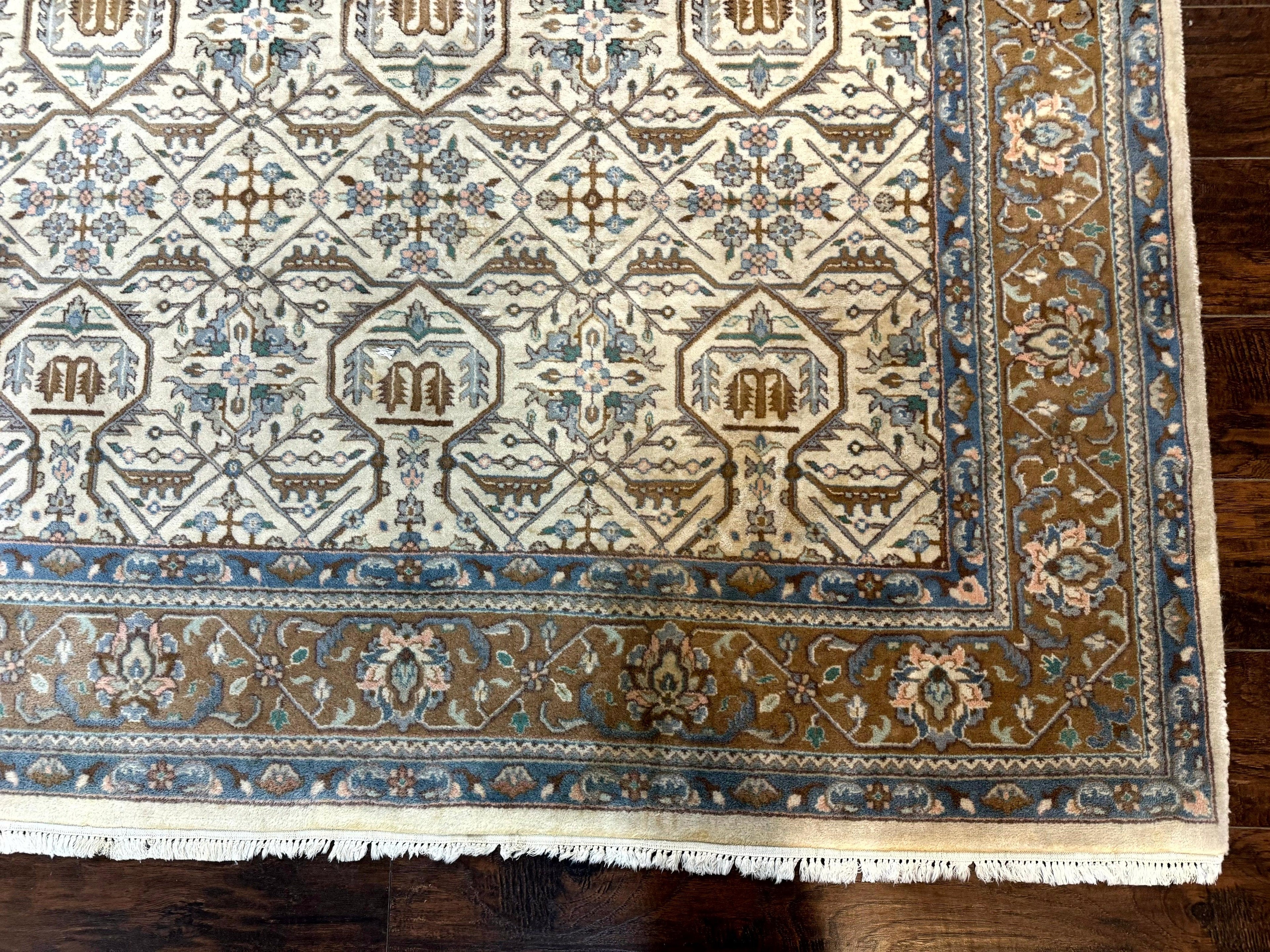 Indo Persian Rug 6x9, Beige, Allover Pattern, Vintage Wool Oriental Carpet