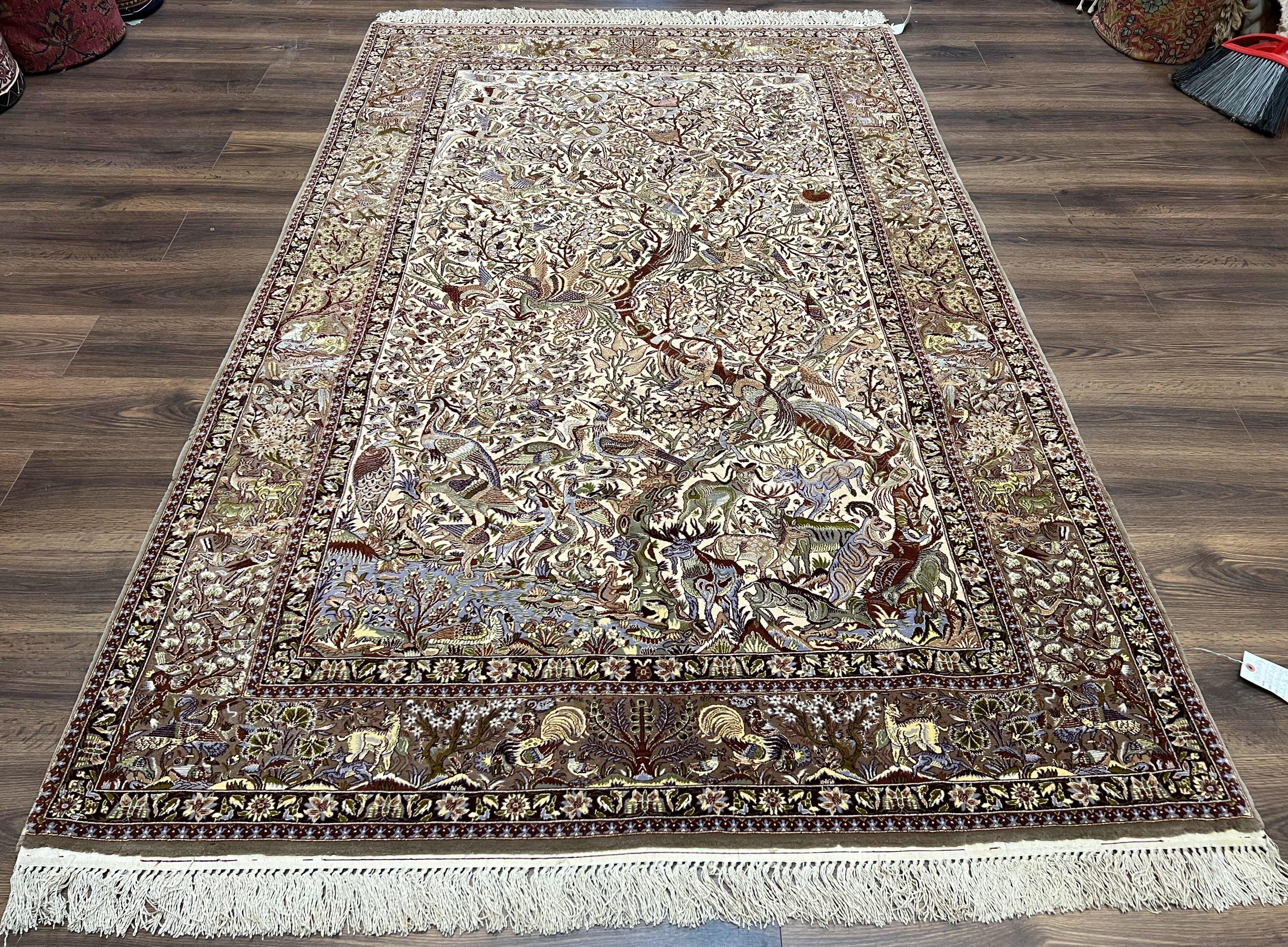 Persian Isfahan Rug 5x8 - Tree of Life, Animal Pictorials, Kork Wool & Silk