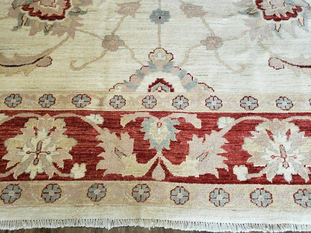 Peshawar Rug 10x14 Rug 10x14 Vintage Rug 10x14 Handmade Rug Chobi Rug Ivory Beige Red Rug