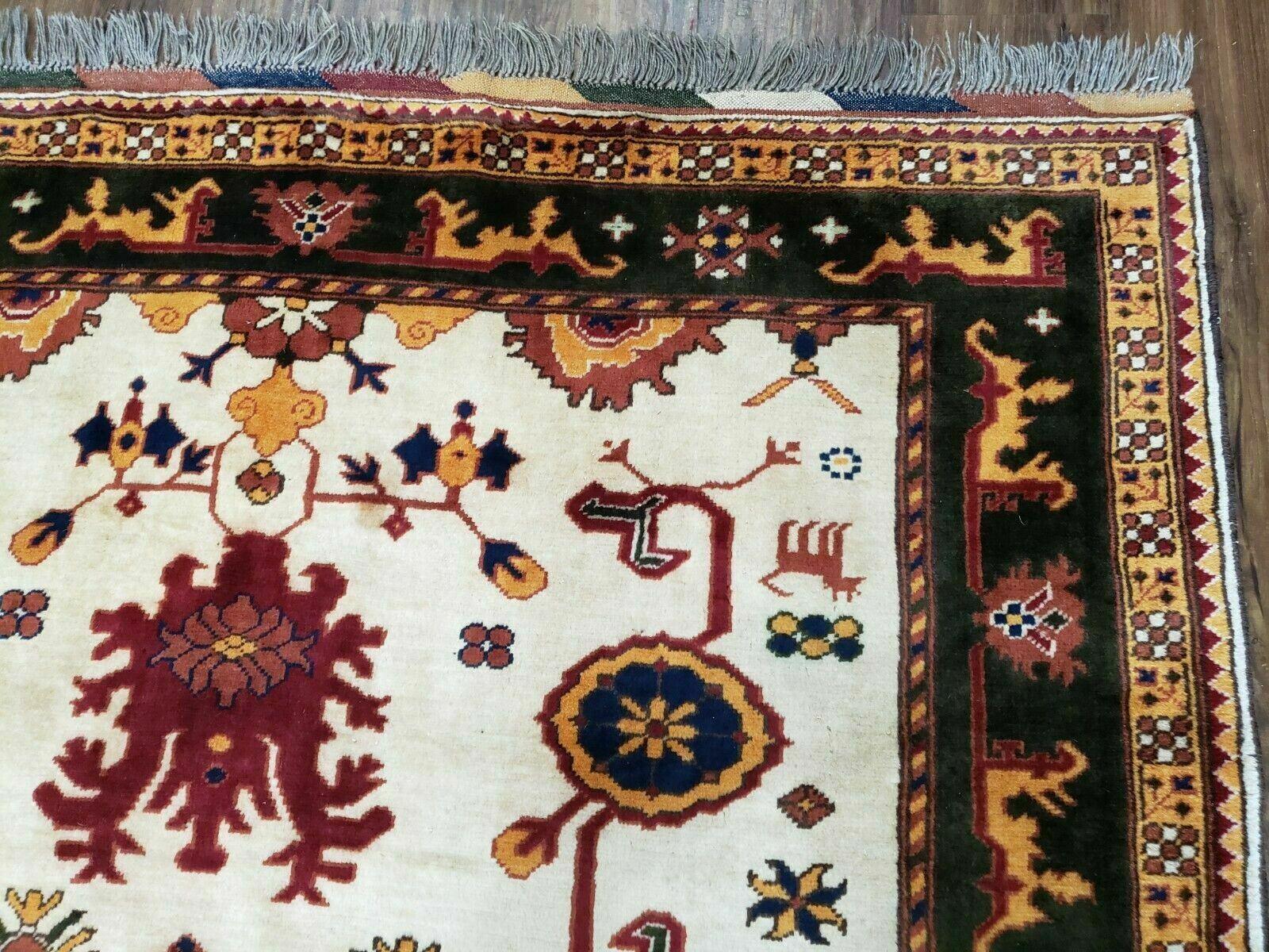 5' X 6' Vintage Handmade Knotted Turkish Kazak Pattern Wool Rug Bohemian Boho Interior Design