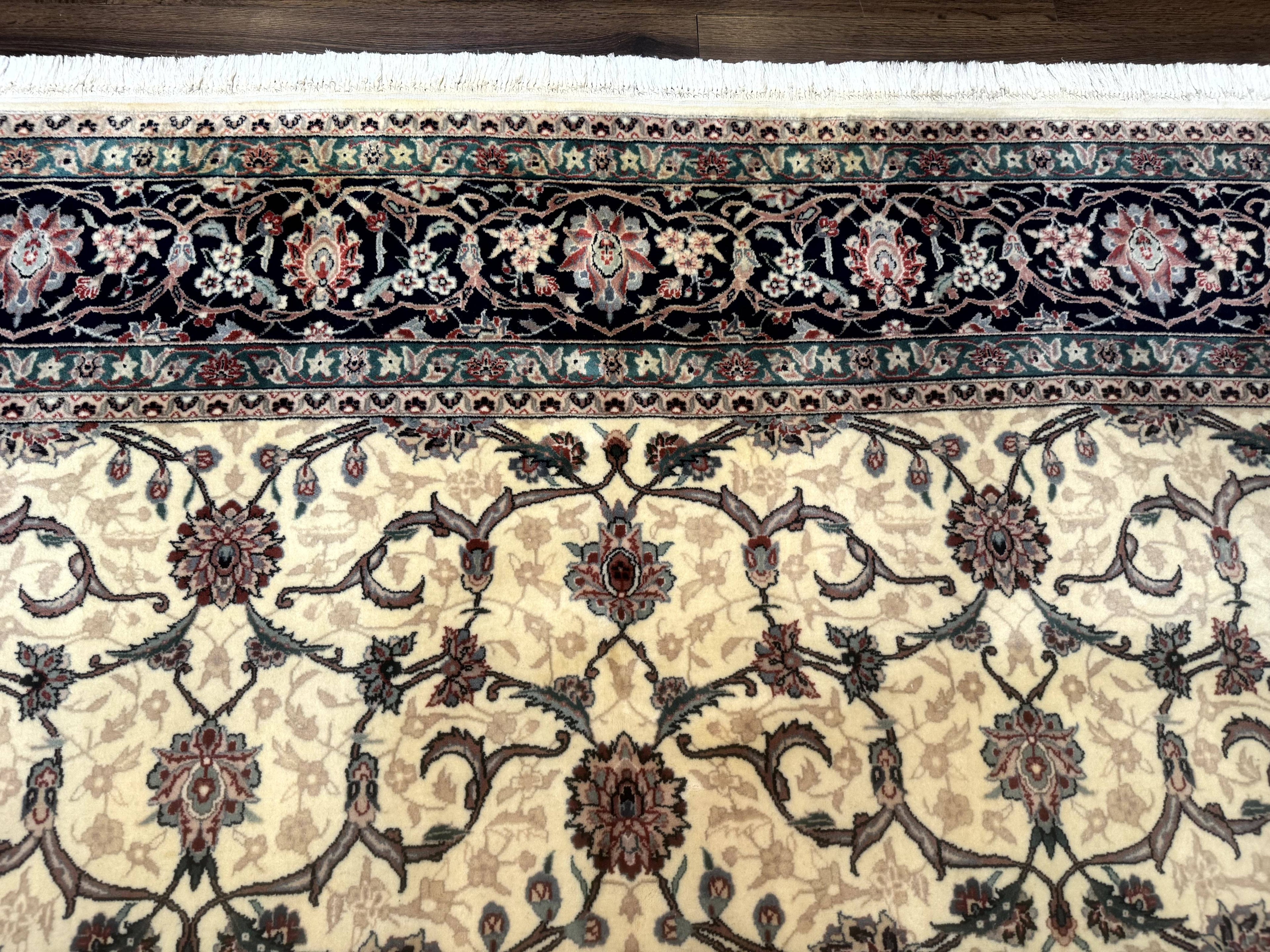 Sino Persian Rug 8x10, Allover Pattern, Beige and Midnight Blue, Wool Oriental Carpet