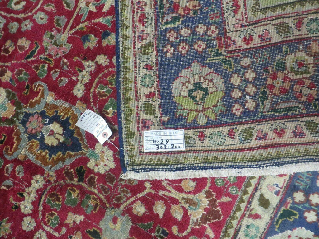 Persian Tabriz Rug 7x10, Red Blue and Green Rug, Allover Floral Medallion Rug, Hand Knotted Rug, Antique Rug 7 x 10 Vintage Wool Oriental Carpet