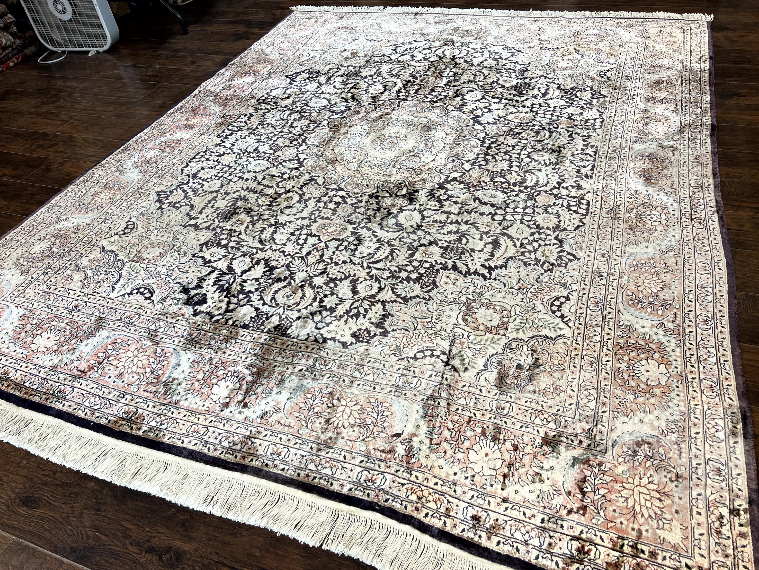 Silk Indian Kashmiri Rug 8x10, Floral Medallion, Indo Persian Carpet, Handmade Vintage Silk Rug