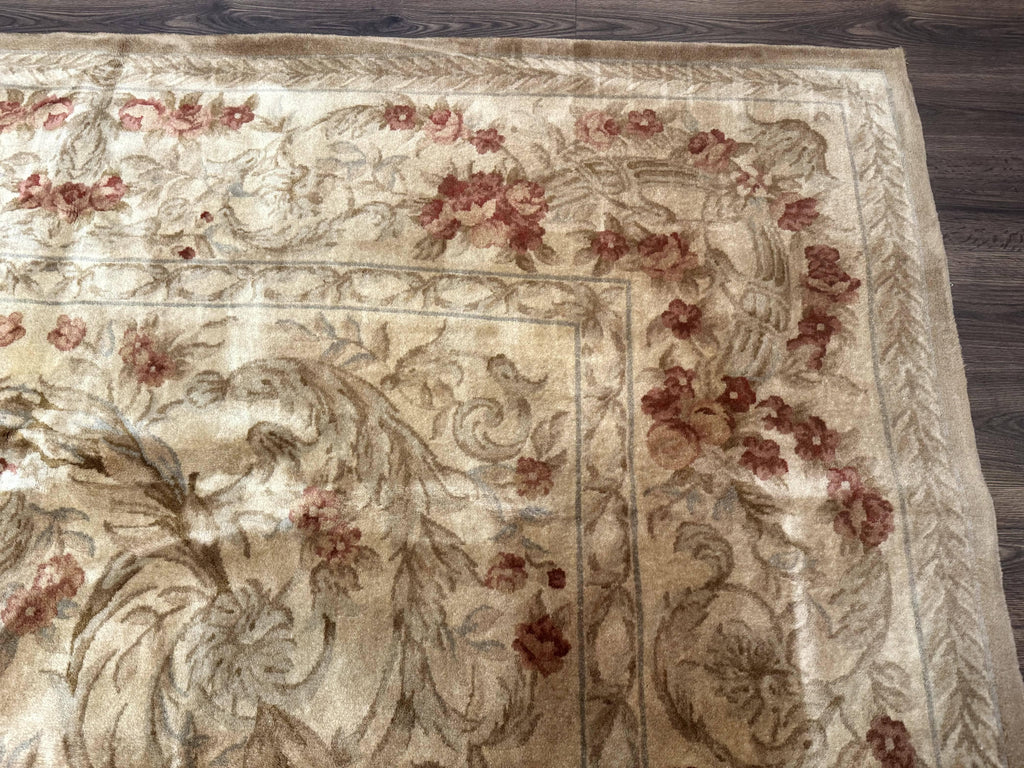 Chinese Aubusson Wool Rug 10x14, European Design, Thick Wool Pile