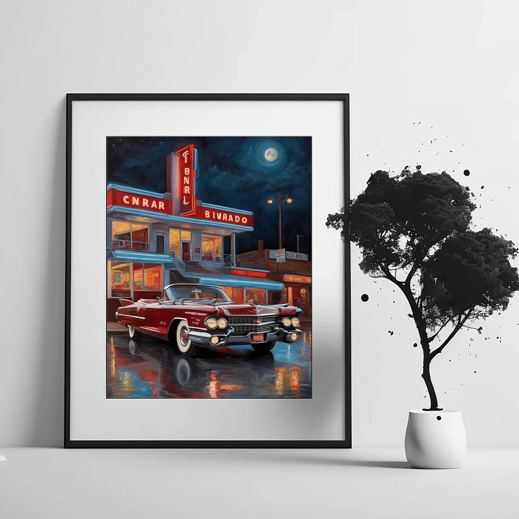 1959 Fins Chrome Cadillac - Neon Night Edition | Poster Canvas