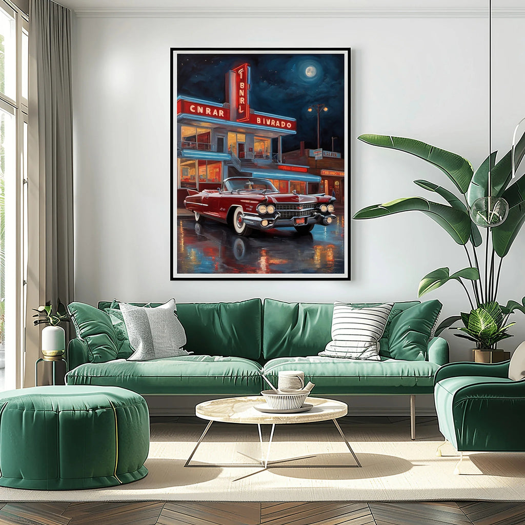 1959 Fins Chrome Cadillac - Neon Night Edition | Poster Canvas