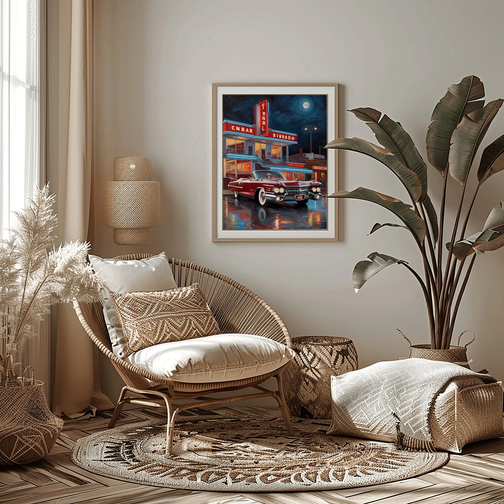 1959 Fins Chrome Cadillac - Neon Night Edition | Poster Canvas