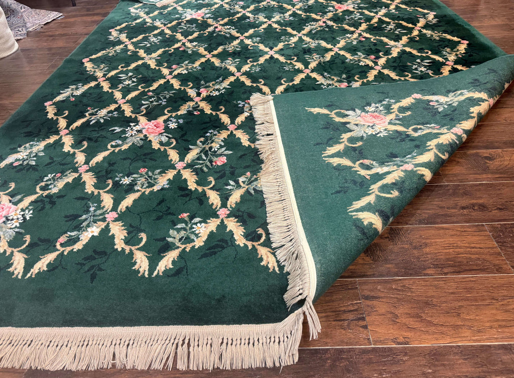 Karastan Garden of Eden Rug 8.8 x 11.8, Green Savonnerie 509/1733, Wool