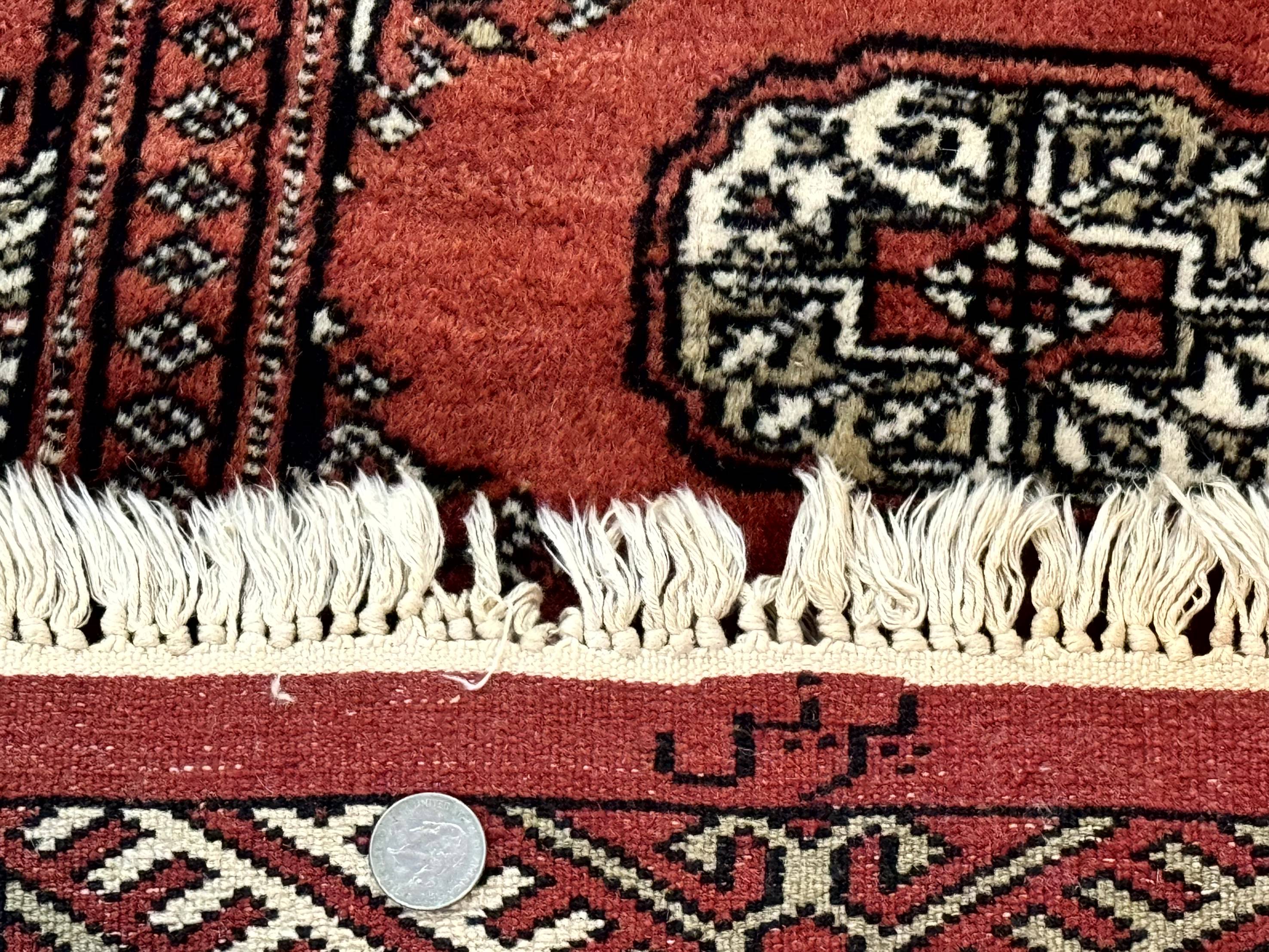 Red Pakistani Turkoman Rug 3x5, Bokhara Design, Vintage, Signed
