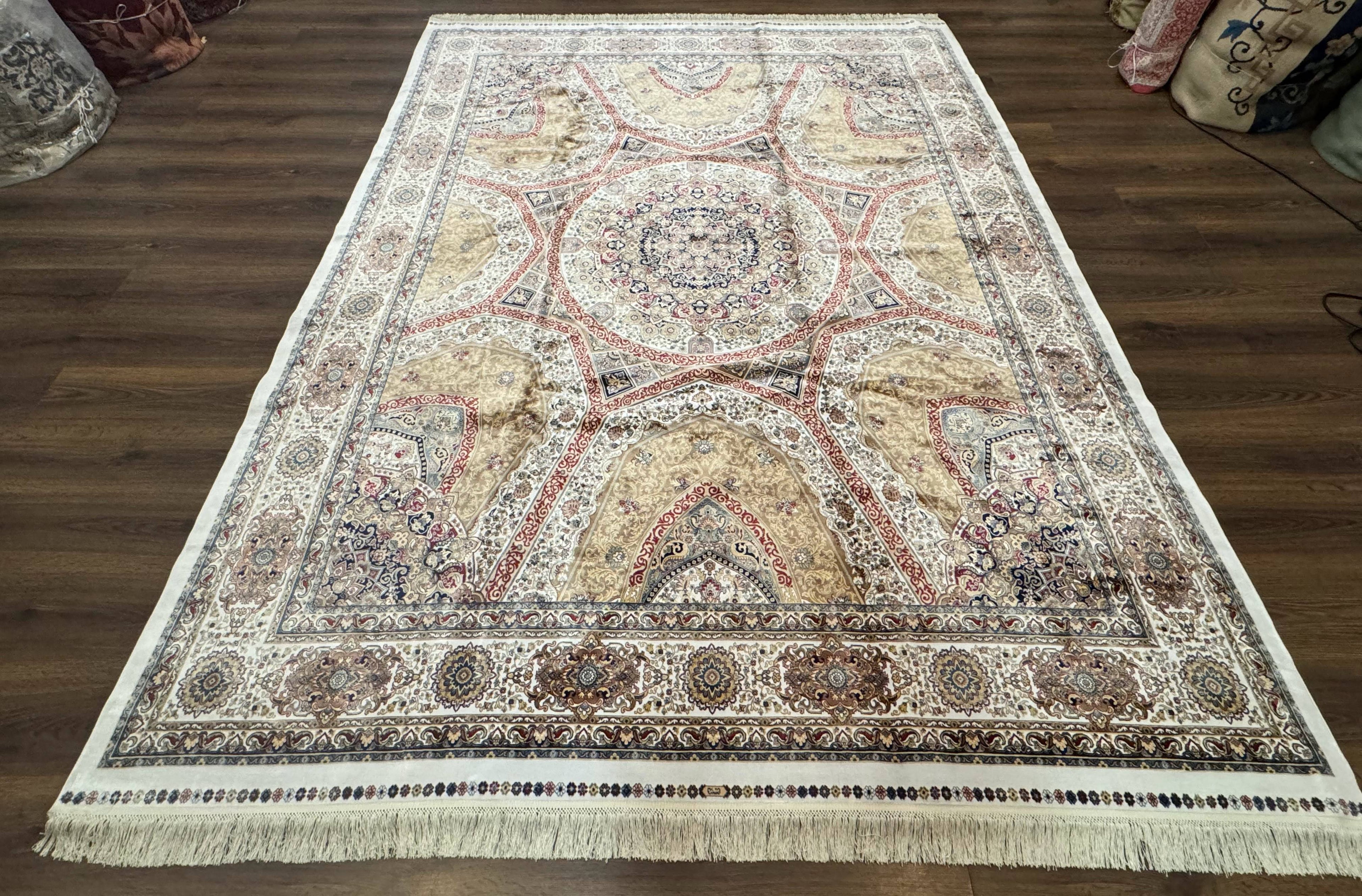 Turkish Silk Rug 8x10, Dome Design, Hereke Carpet, Bamboo Silk, New