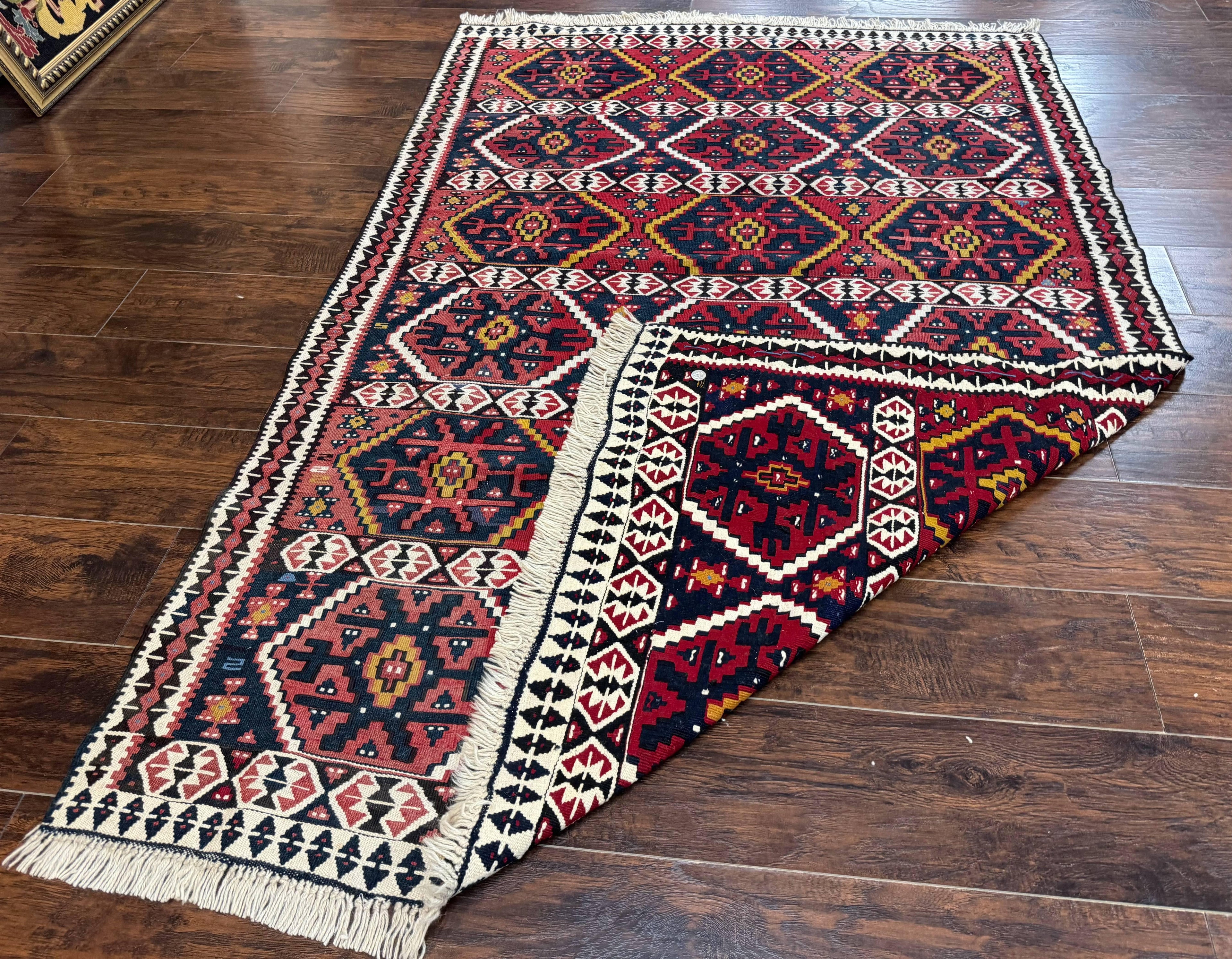 Caucasian Kilim Rug 5x7, Vintage Russian Flatweave Kilim Carpet, Tribal Bohemian Kilim Rug