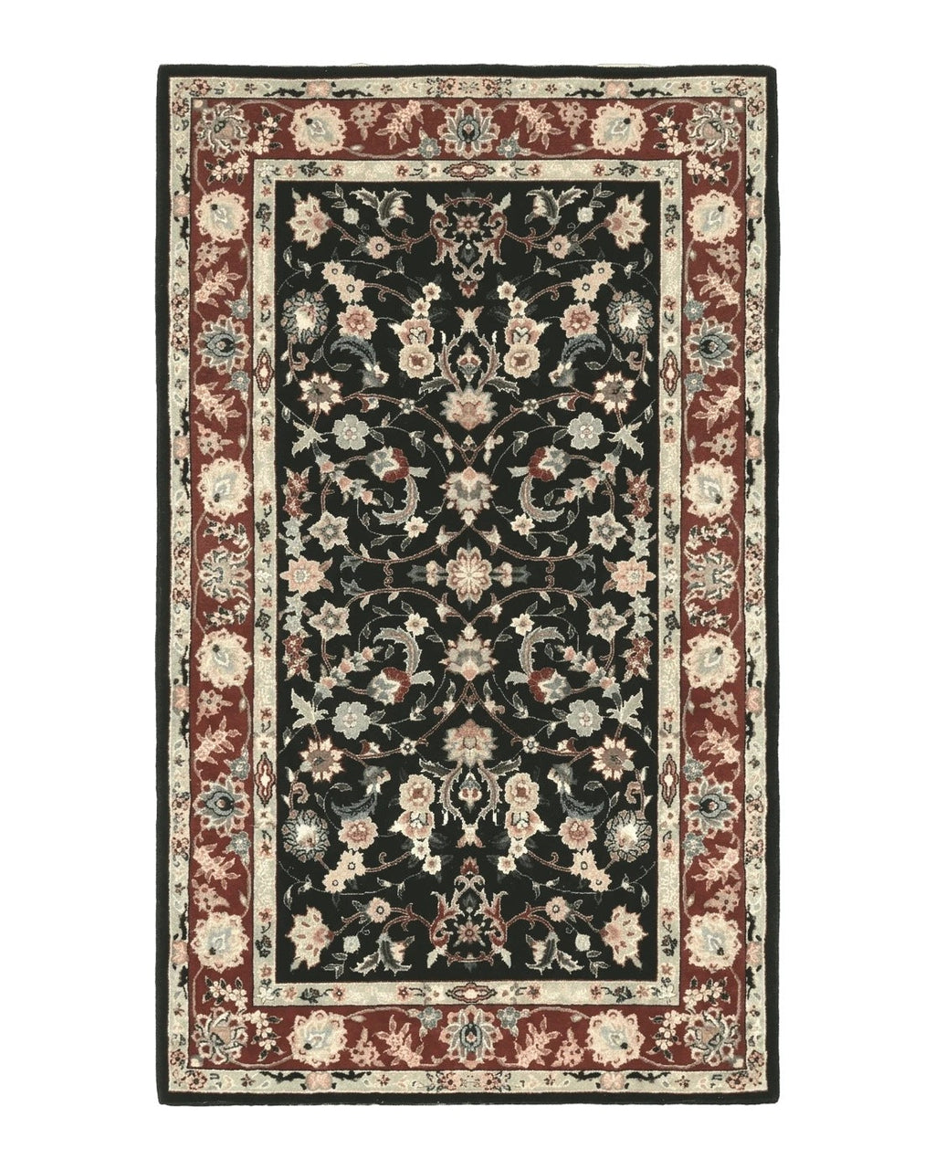 Black Sino Persian Rug 3x5, Wool with Silk Highlights, Floral, Fine 170 KPSI