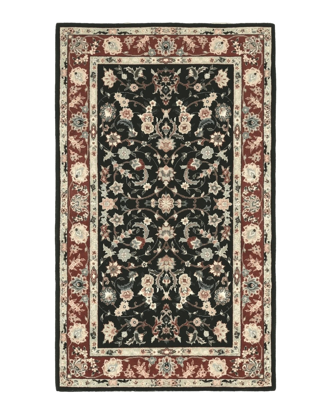 Black Sino Persian Rug 3x5, Wool with Silk Highlights, Floral, Fine 170 KPSI
