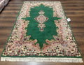 Green Persian Kerman Rug 4x6, Semi Open Field, Green & Cream, Vintage