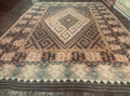 Antique Persian Tribal Kilim Rug 9x12, Zig Zag Pattern Kilim, Zarand Rug, Wool, Earth Tone Colors