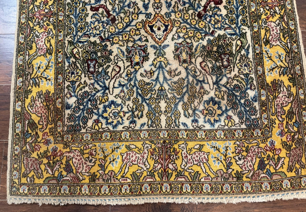 Persian Qum Tree of Life Rug 3.5 x 5.5, Animal Pictorials, Kork Wool with Silk Highlights
