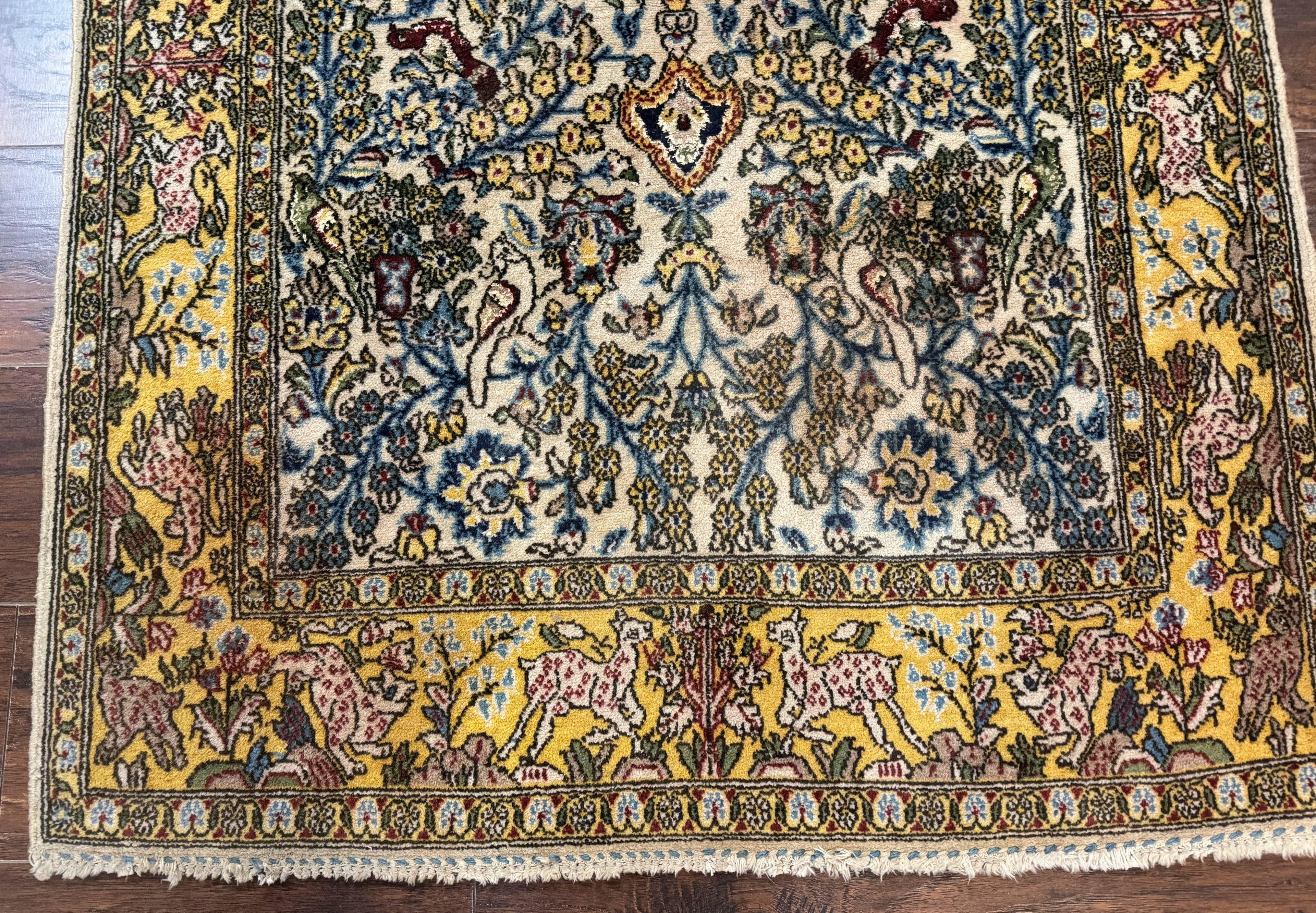 Persian Qum Tree of Life Rug 3.5 x 5.5, Animal Pictorials, Kork Wool with Silk Highlights