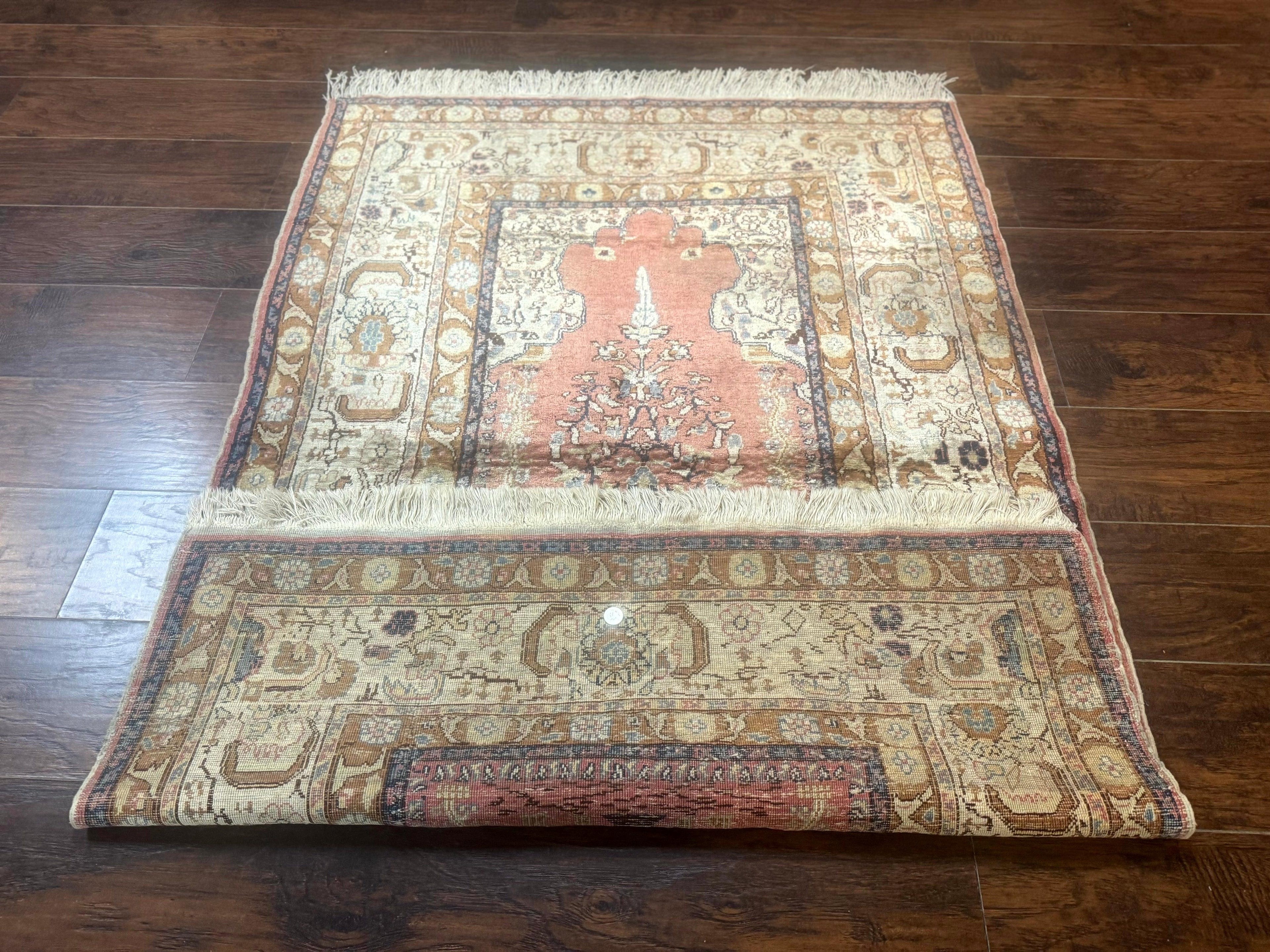 Silk Turkish Kayseri Rug 4x6, Haji Jalili Design, Vintage Rug