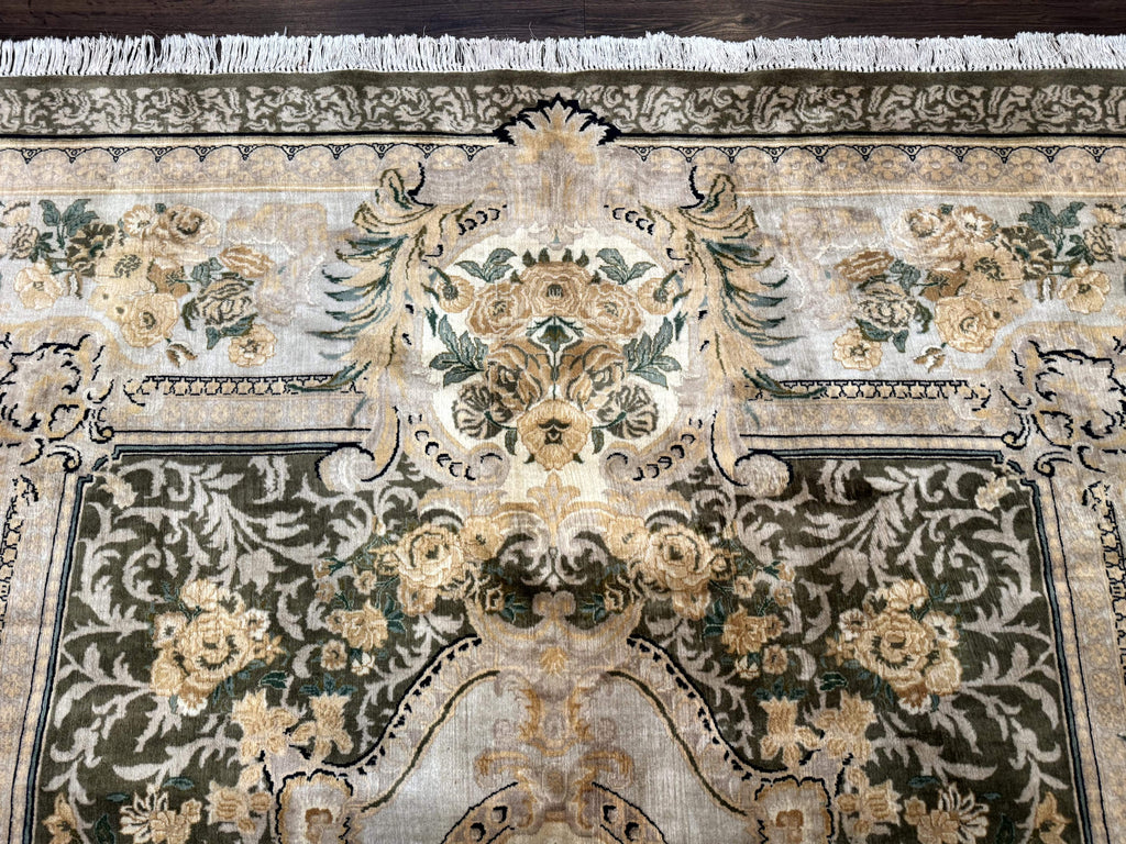 Aubusson Rug 8x10, Very Fine 225 KPSI, Floral, French European Design, Pakistani Carpet
