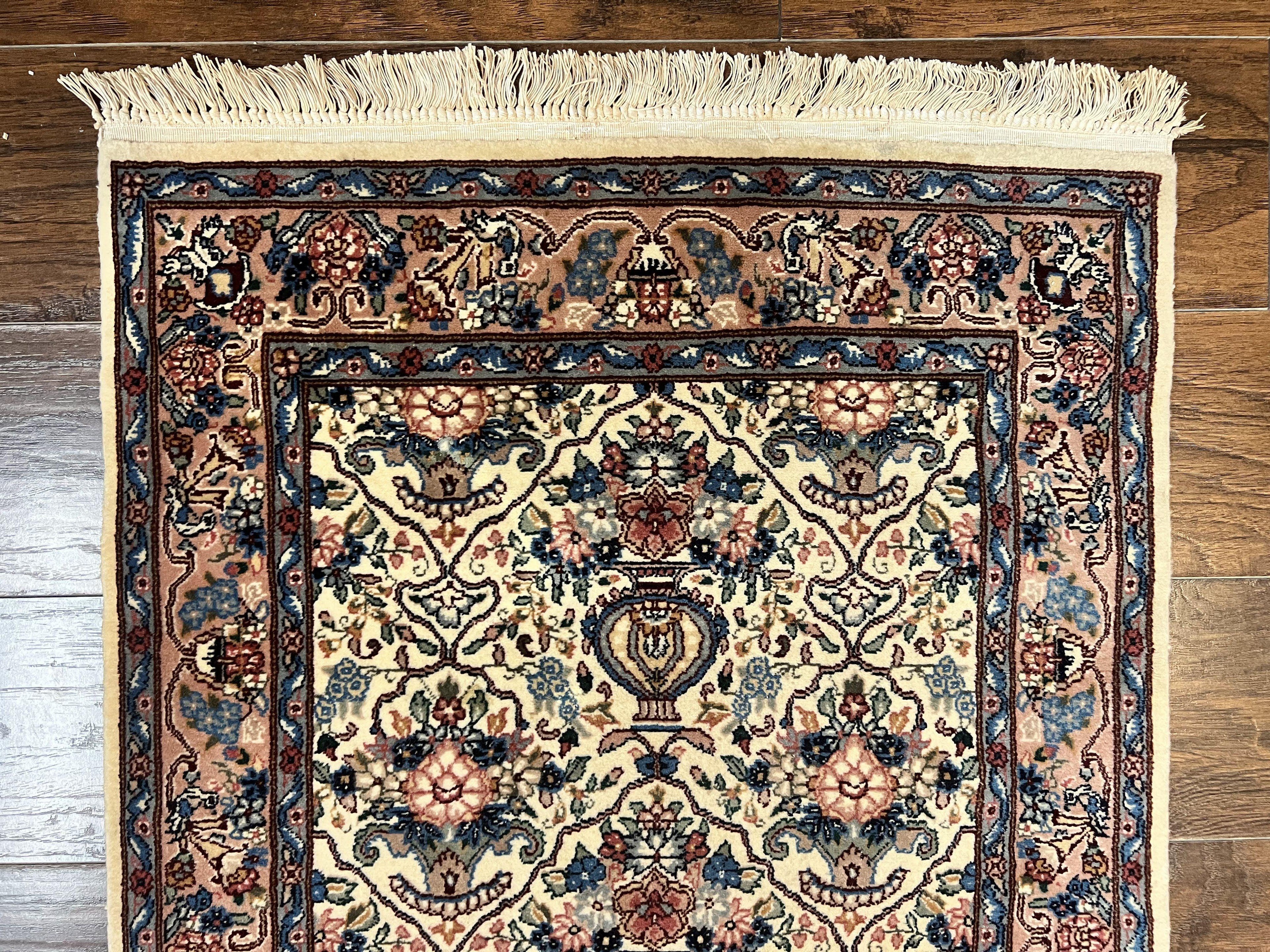 Sino Persian Runner Rug 2.8 x 14, Hand Knotted Vintage Oriental Hallway Rug, 14ft Runner, Cream, Floral, Wool