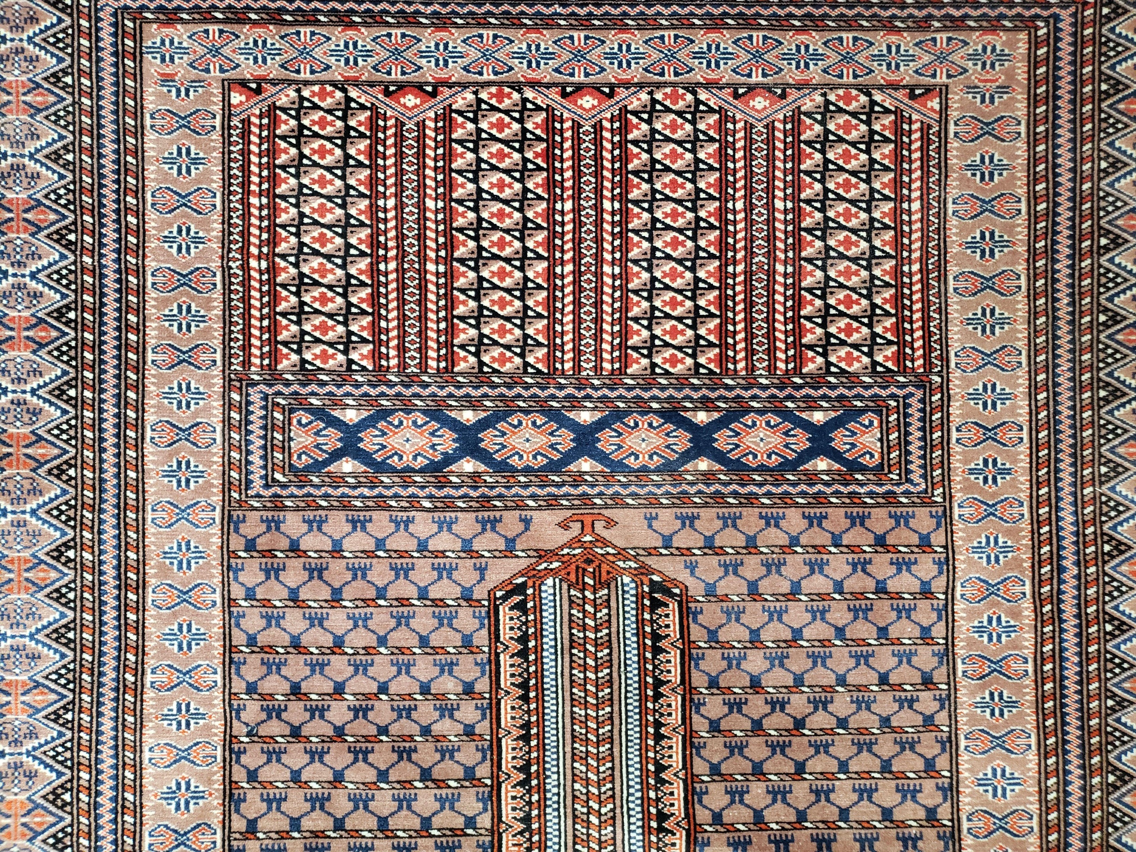 Vintage Turkoman Bokhara Rug 4x6, Four Seasons Pakistan Bukhara Turkmen Engsi Yamud Carpet, Fine Tribal Rug, Wool, Hand-Knotted, Brown, Nice