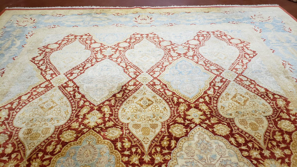 9x12 Peshawar Rug Pakistani Oriental Carpet Sky Blue and Red Wool Vintage Master Bedroom Rug Hand-Knotted Living Room Rug Dining Room Rug