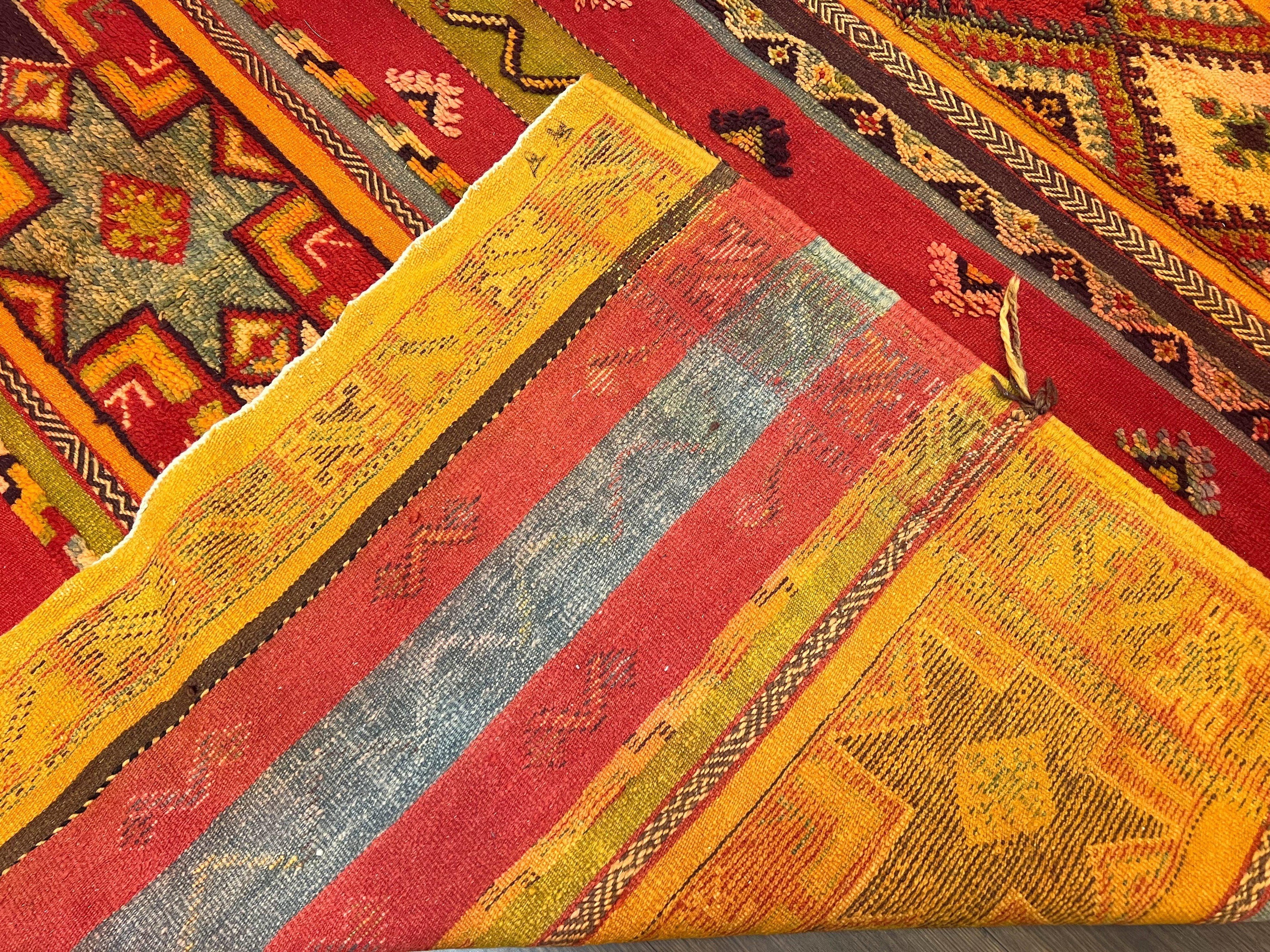 Unique Moroccan Rug 7x10, Room Sized Carpet, Red Orange Gray, Wool Oriental Striped Geometric Tribal Boho Rug, Flatweave with Raised Pile