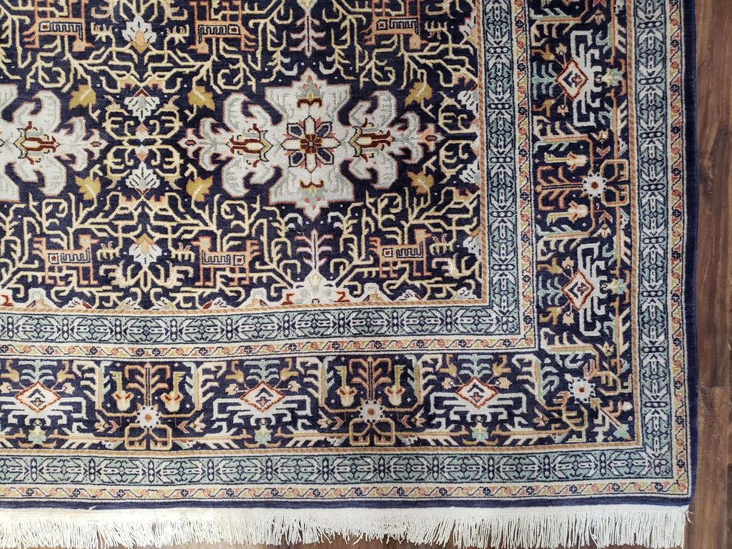 Persian Kashan Rug, Navy Blue, Hand-Knotted, Wool, 4' 8" x 7' 4", Pair A
