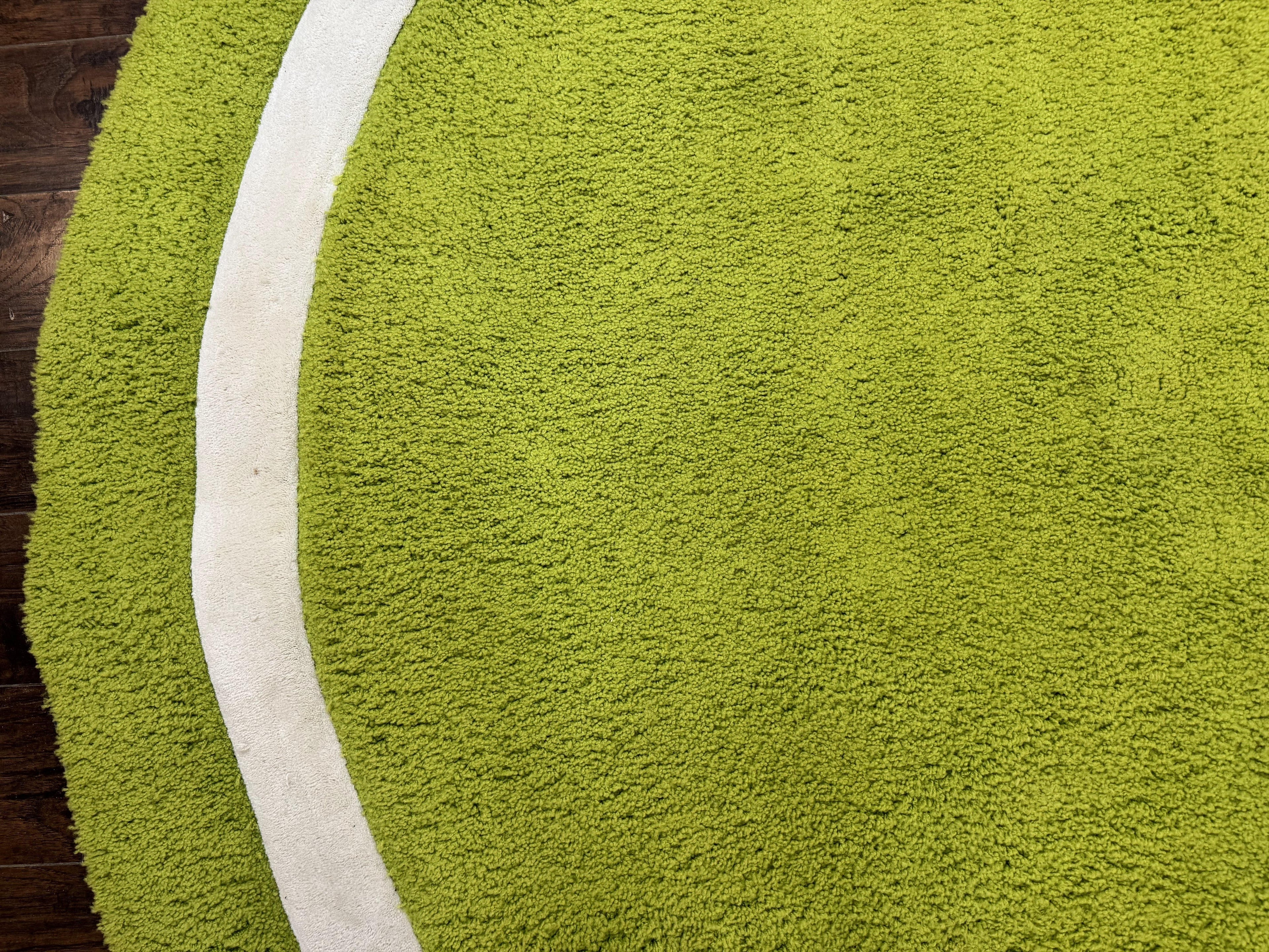 Large Round Rug 9x9, Vintage Retro Design, Lime Green