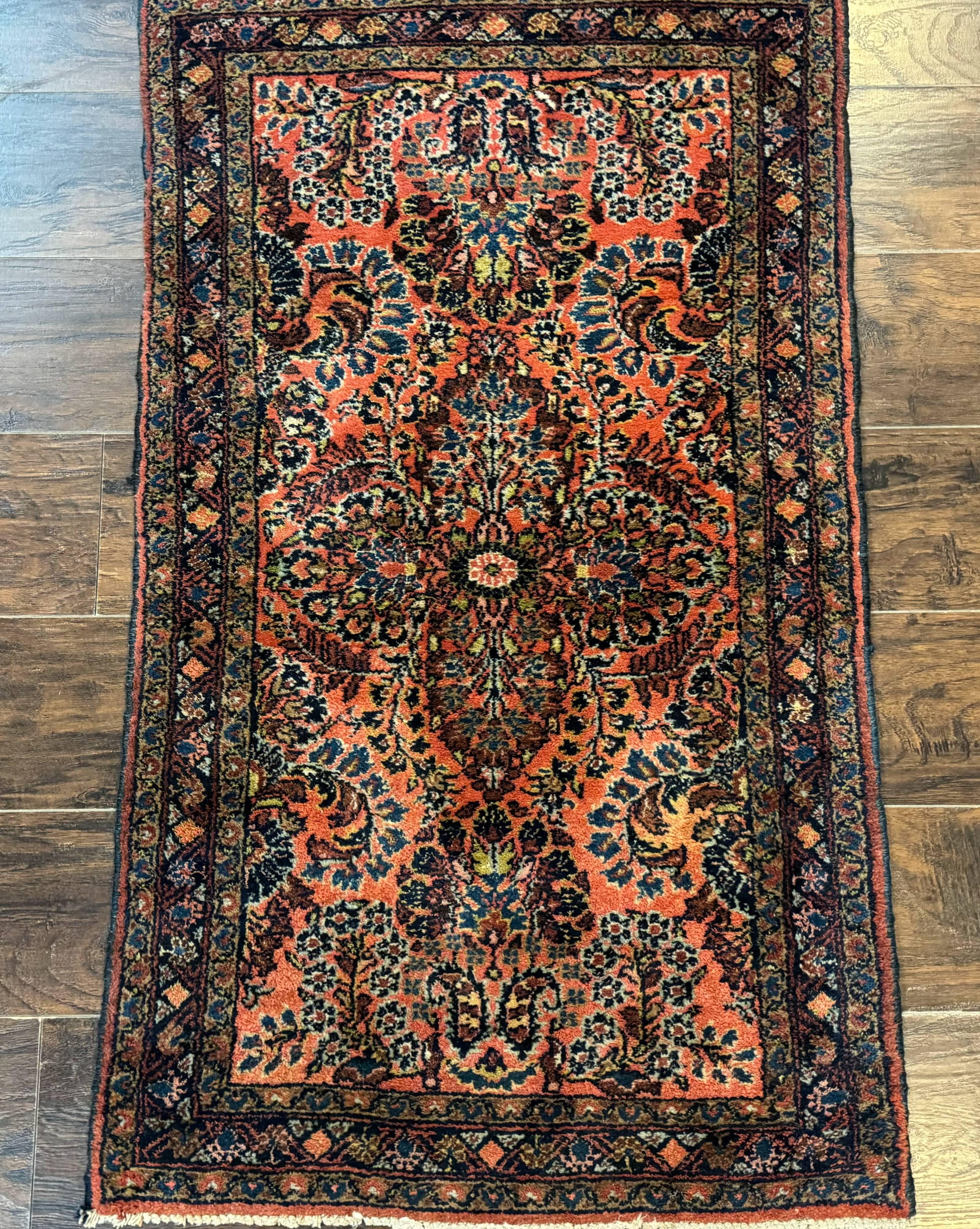 Antique Persian Lilihan Rug 2x4, Red, Floral, Wool, Handmade Lilian Persian Carpet