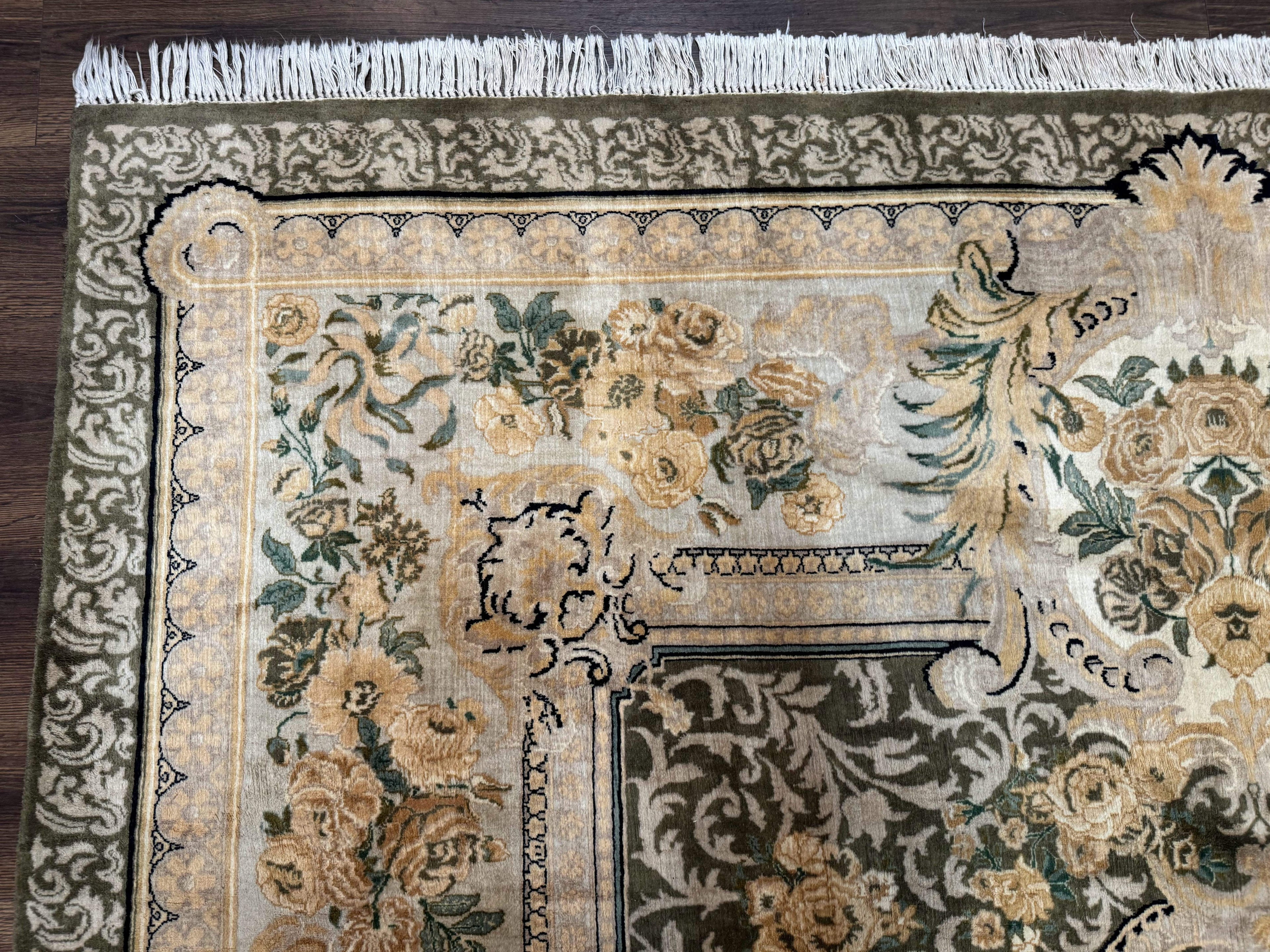 Aubusson Rug 8x10, Very Fine 225 KPSI, Floral, French European Design, Pakistani Carpet