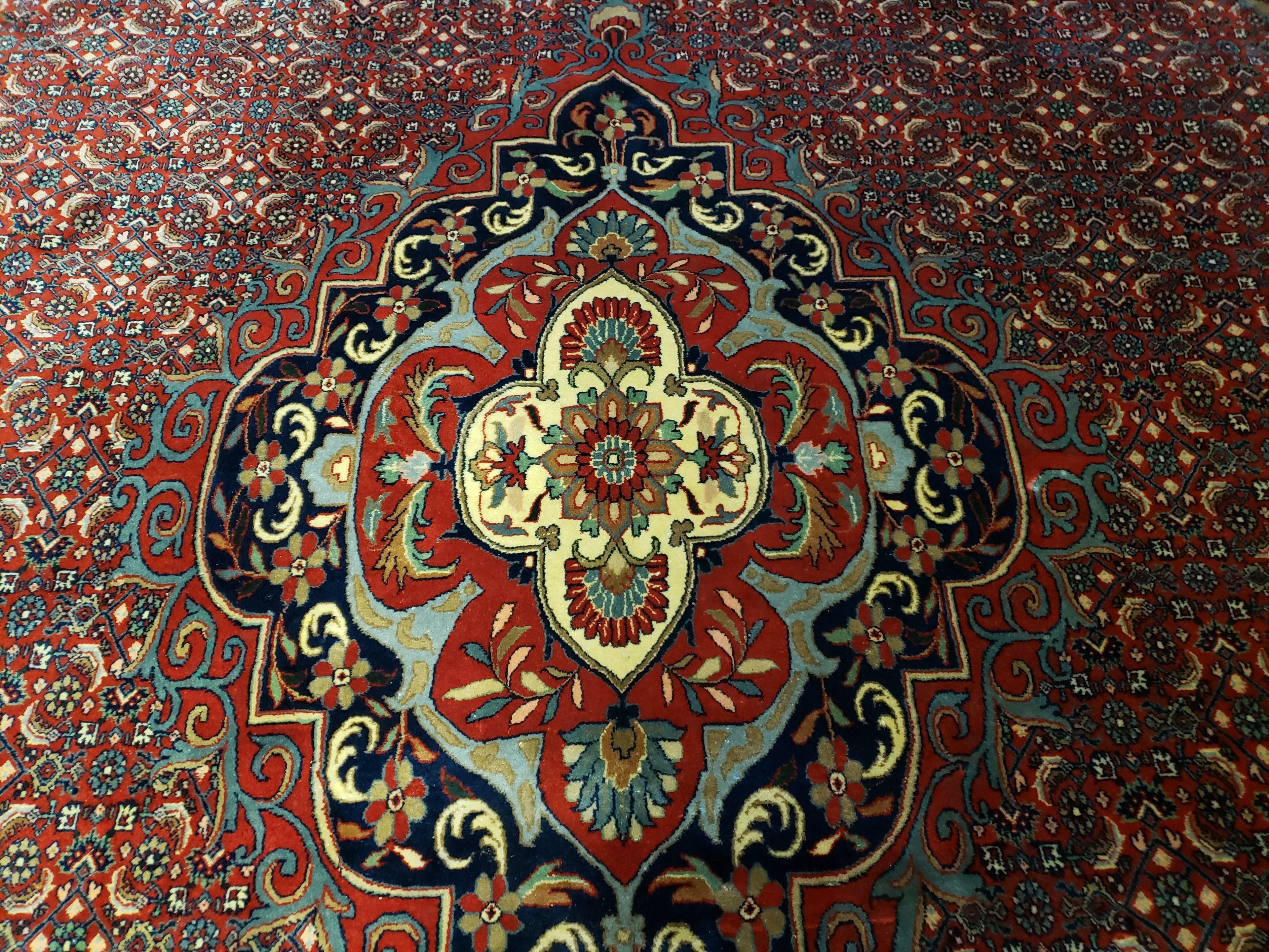 Indian Rug 9x12 Red Indo Bidjar Rug 9x12 Vintage Rug Allover Pattern Medallion Rug Wool Rug Nice Persian Design