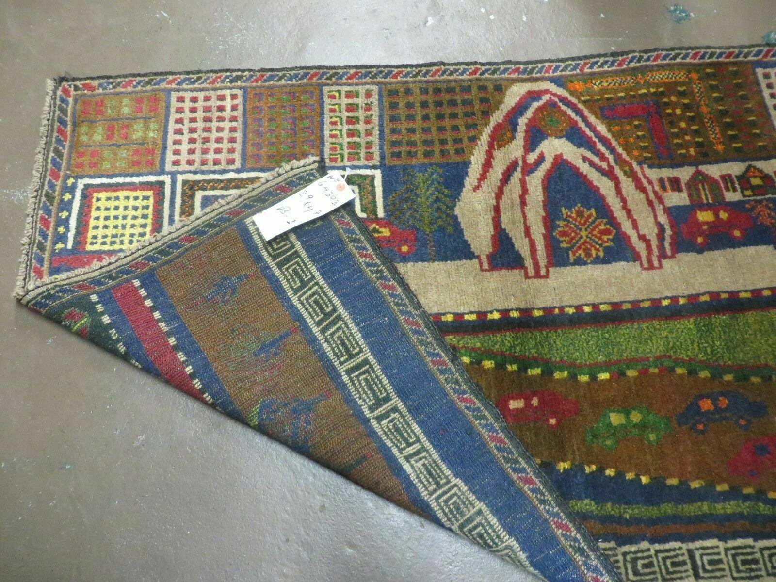 3' X 5' New Vintage Handmade Afghan Balouch Tribal Wool Pictorial Rug # 303