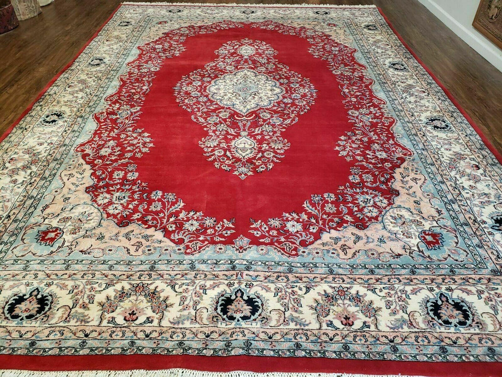 9' X 12' Vintage Handmade India Medallion Wool Rug Vegetable Dyes Nice Red