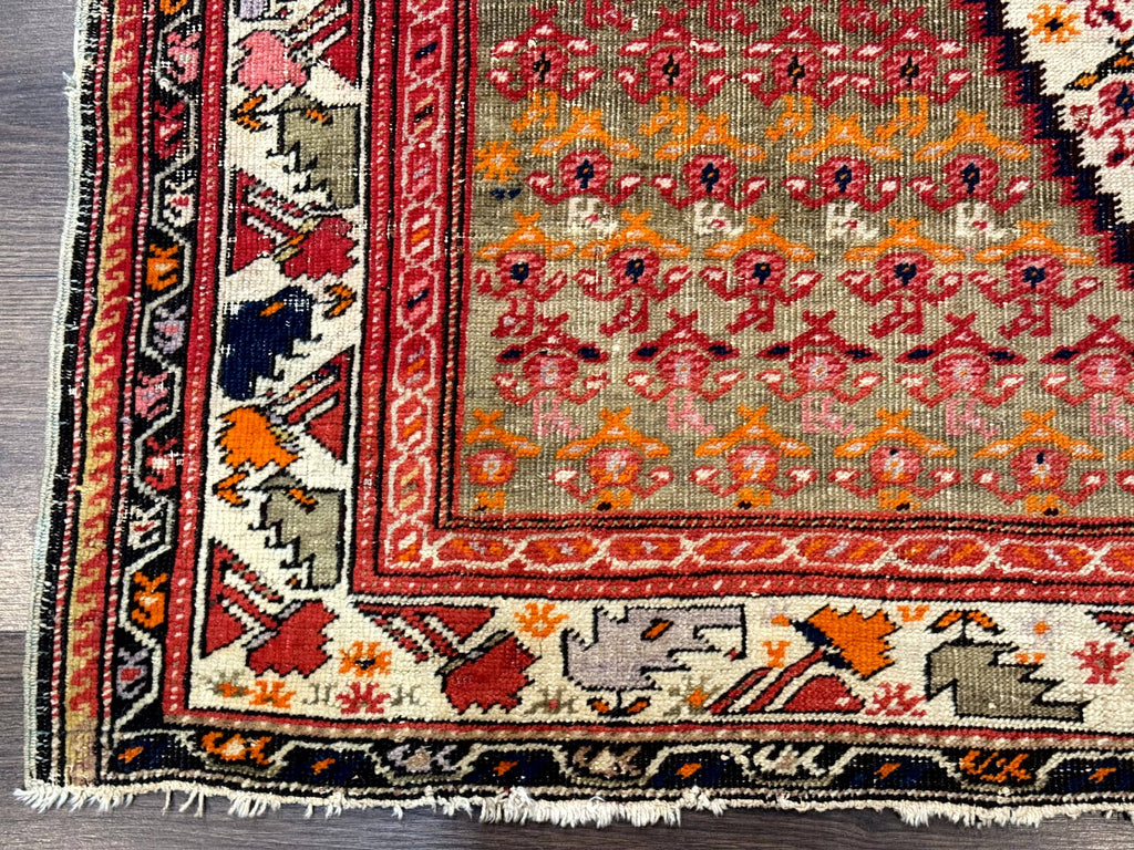 Antique Persian Malayer Rug 4x7, Tribal Senneh Carpet, Geometric, Diamond Design