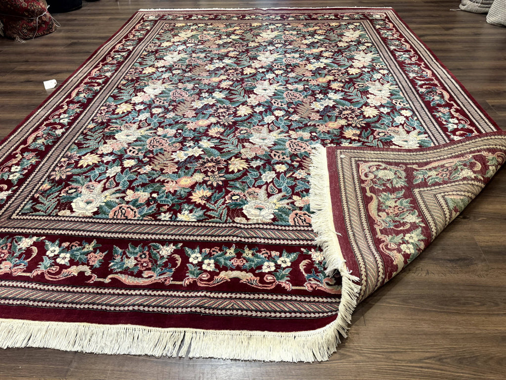 Pakistani Rug 9x12 William Morris Maroon Vintage Floral Wool