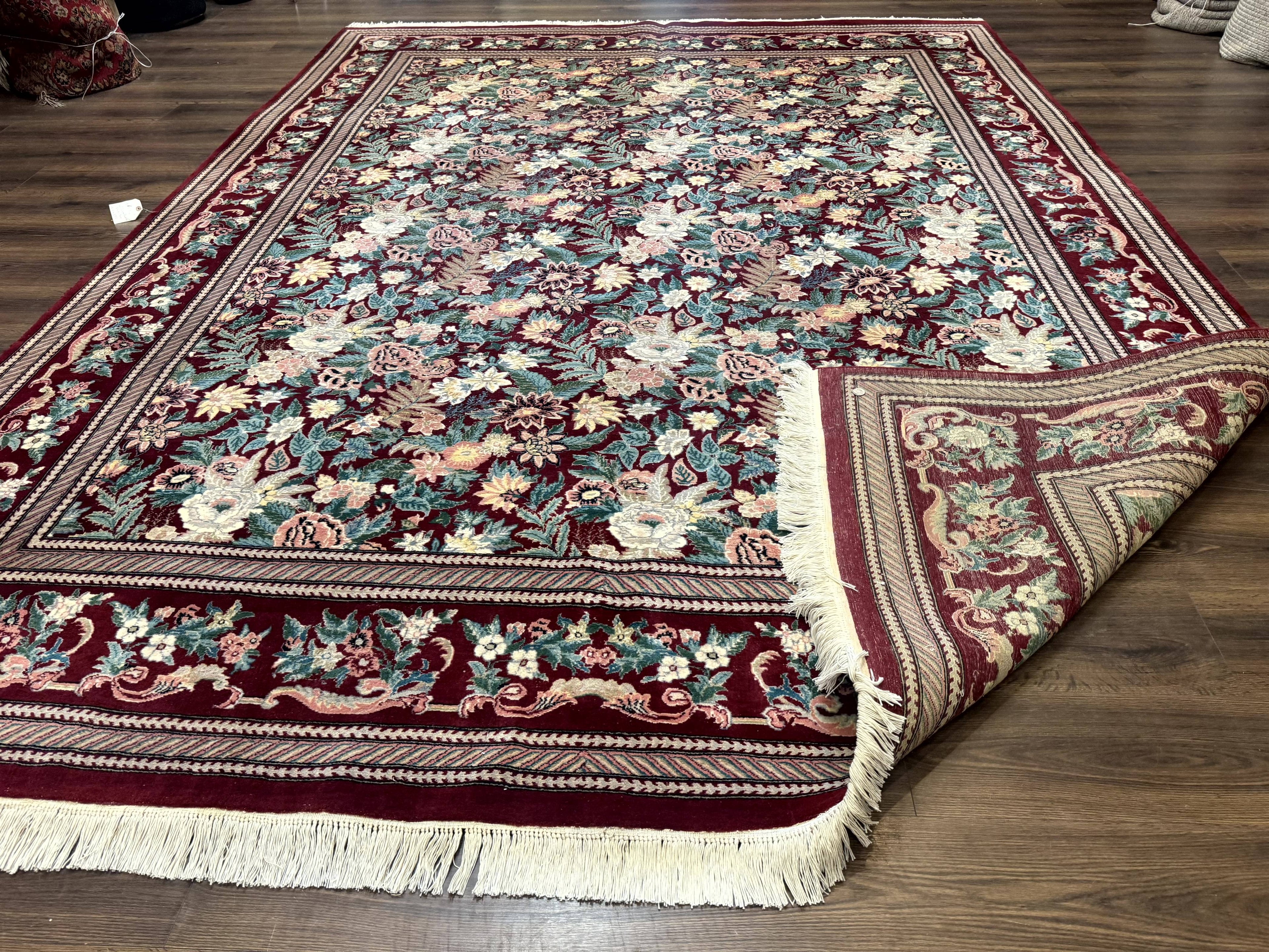 Pakistani Rug 9x12 William Morris Maroon Vintage Floral Wool