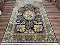 Wonderful Persian Qum Rug 6x9, Animal Pictorials, Tree of Life, Deer Birds, Hand Knotted Oriental Ghom Carpet, Semi Antique Vintage, Navy Blue Green