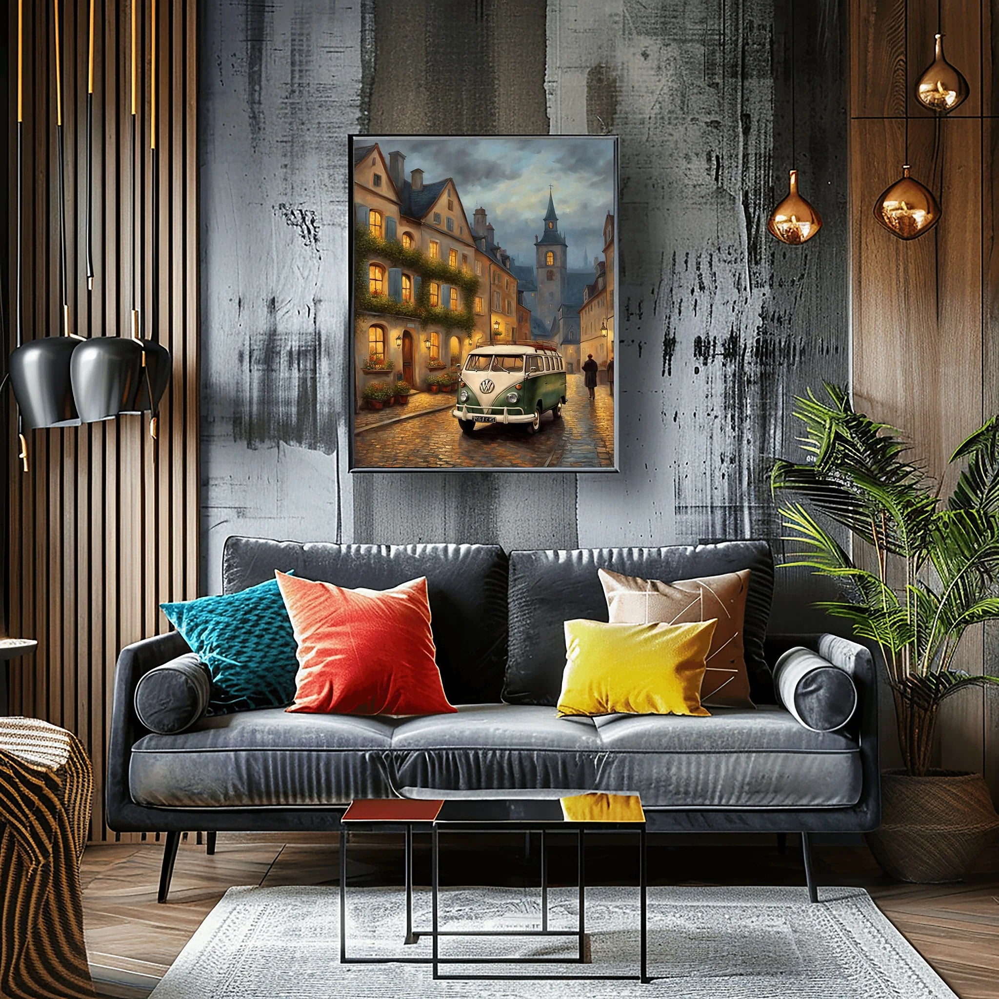 1960 German Split-Window Van - European Town Edition | Poster Canvas