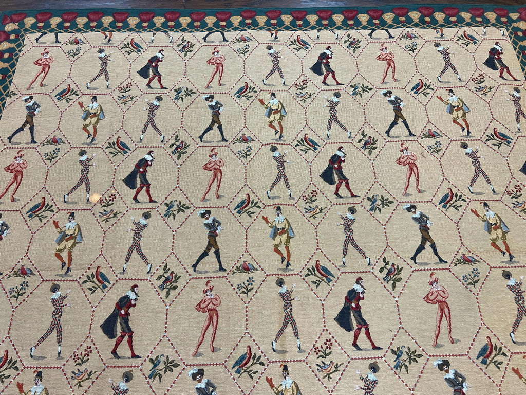 Square Tapestry 5x5, Wall Hanging, Human Pictorials, Court Jesters, Vintage