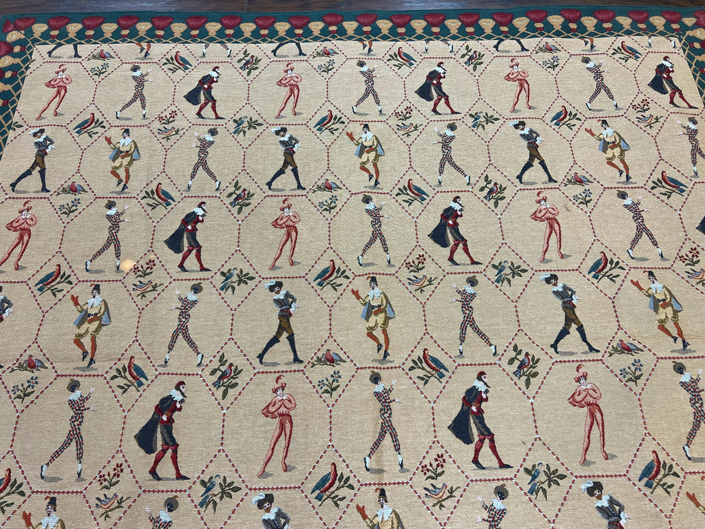 Square Tapestry 5x5, Wall Hanging, Human Pictorials, Court Jesters, Vintage
