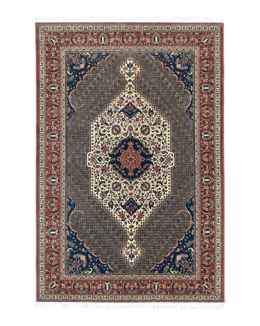 Persian Rug 7x10, Bakhtiari Saman Rug, Unique Design and Colors, Ivory Red Blue, Large Tribal Rug