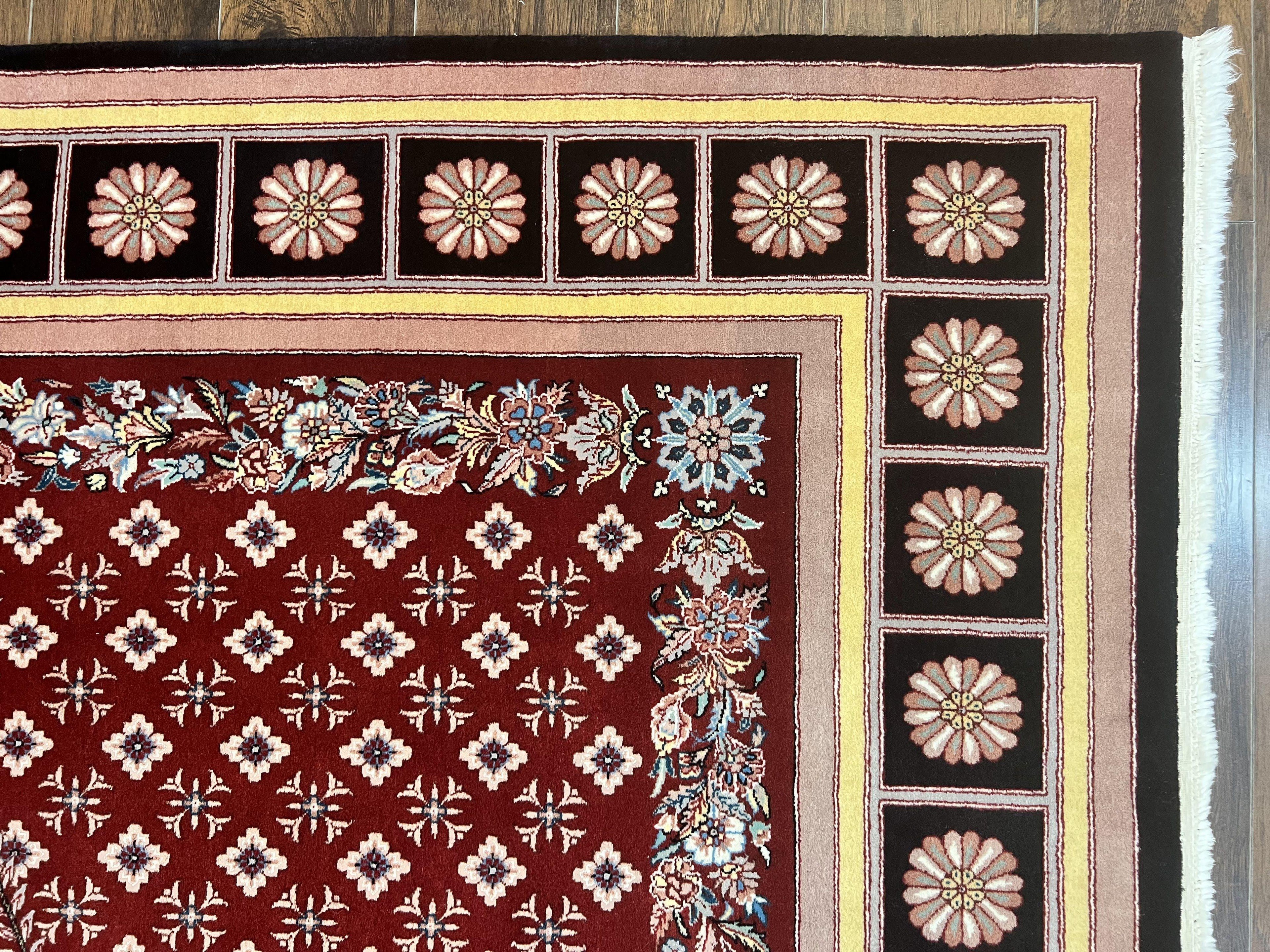 Pakistani Rug 6x9, European Aubusson Design, Wool Handmade Vintage Carpet, Dark Red, 6 x 9 Medium Sized Rug