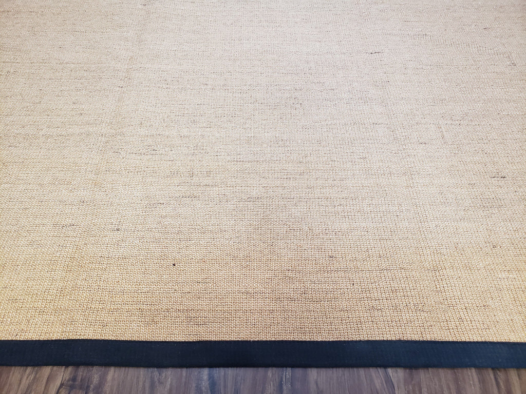 Jute Rug 8x10, Natural Jute Fiber Area Rug, Natural Sisal Area Rug with Black Border, 8x10 Carpet, Solid Jute Rug 8 x 10, Farmhouse Rug