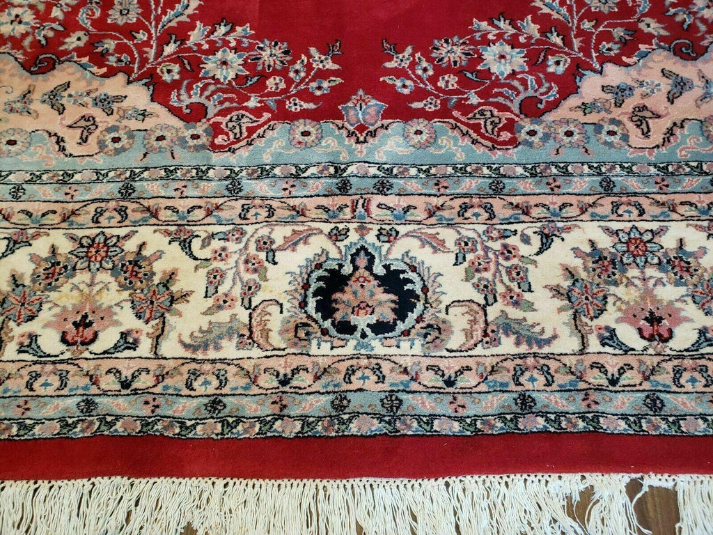 9' X 12' Vintage Handmade India Medallion Wool Rug Vegetable Dyes Nice Red