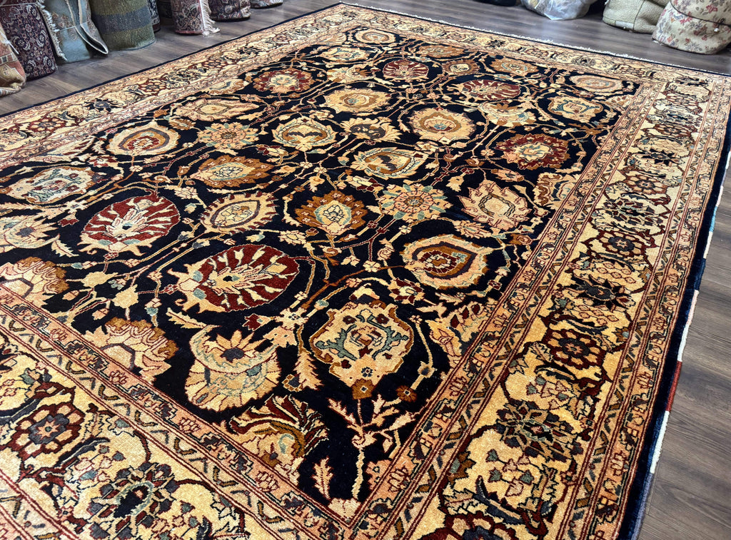 Pak Persian Bidjar Rug 10x13, Midnight Blue and Tan Pakistani Carpet