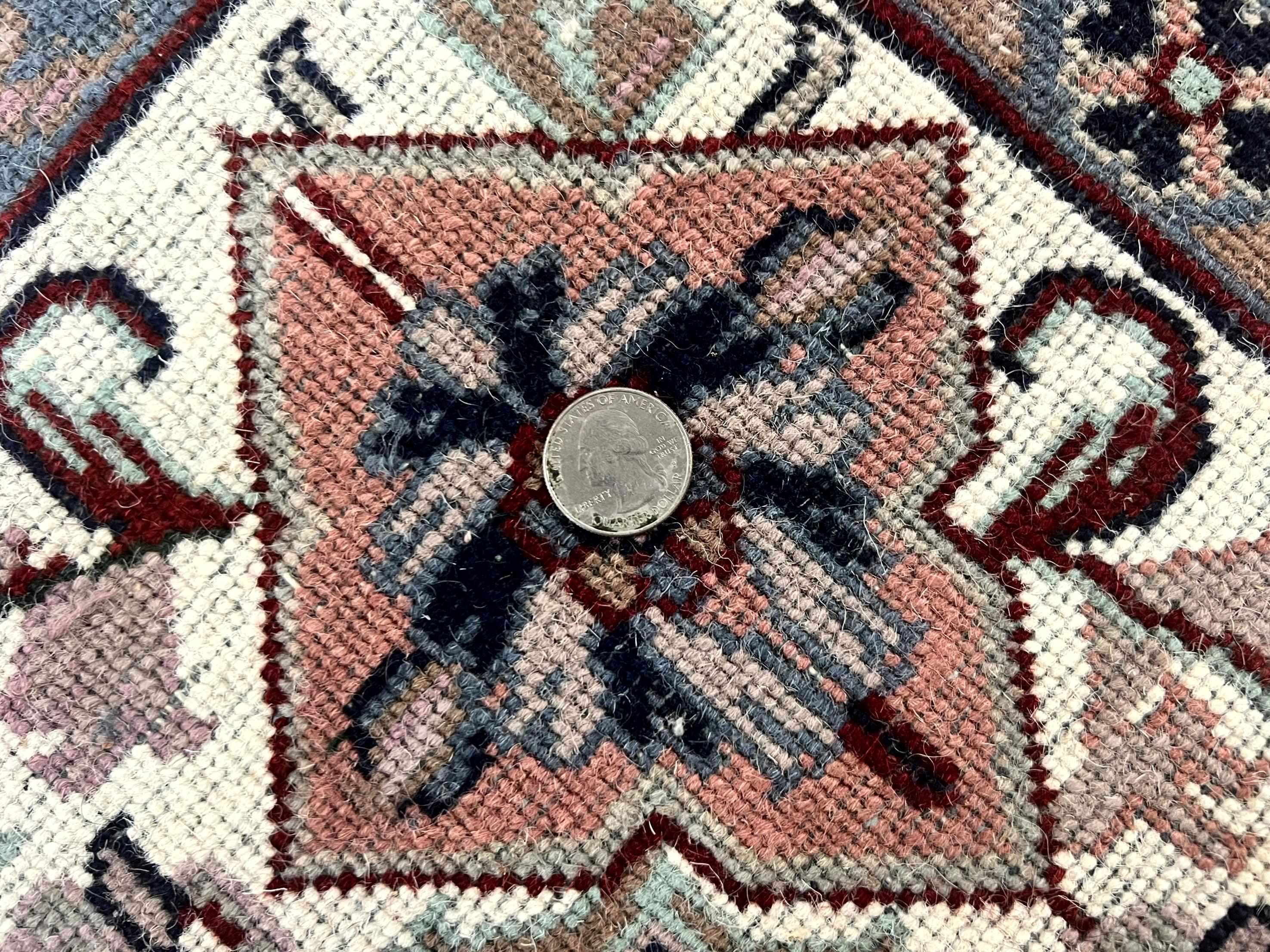 Indo Persian Rug 8x10, Repeated Allover Pattern, Navy Blue Ivory, Handmade Vintage Wool Carpet