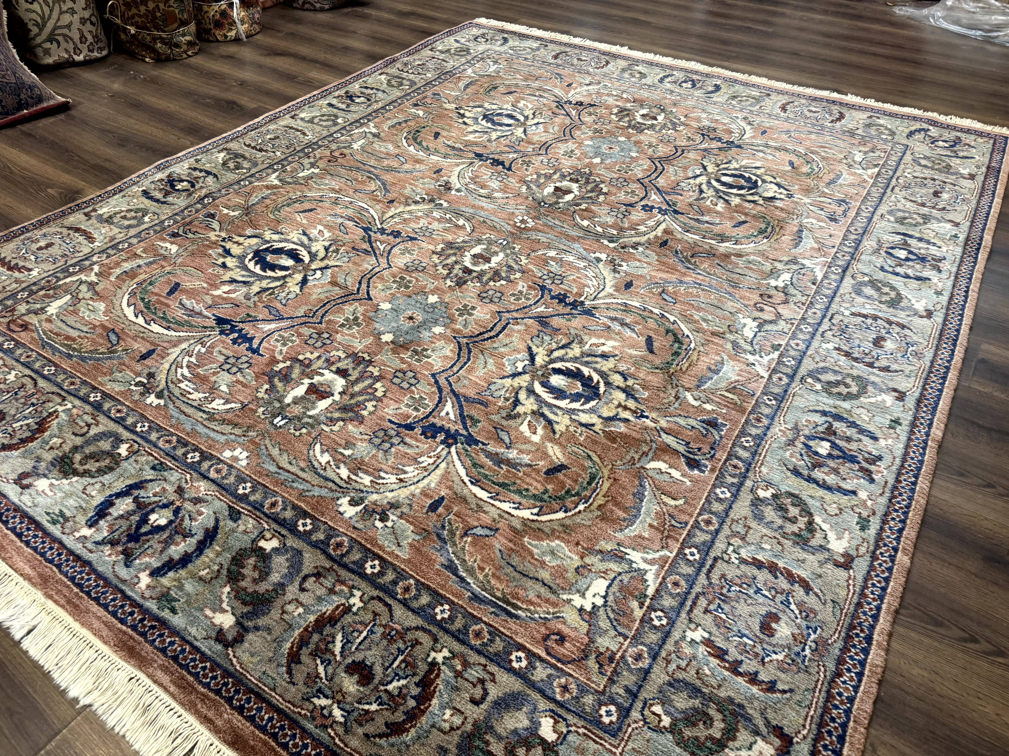 Indo Persian Mahal Rug 8x10, Traditional Wool Oriental Carpet, Pink